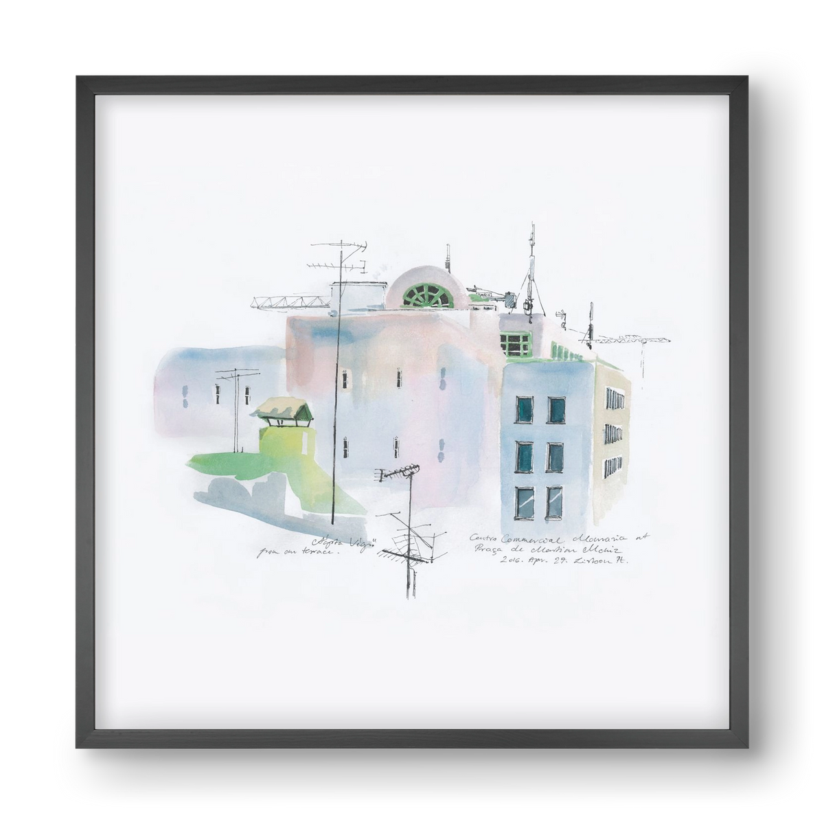 LISBON Aquarelle No.3, 40x40 cm (40x40 cm), Fekete keret