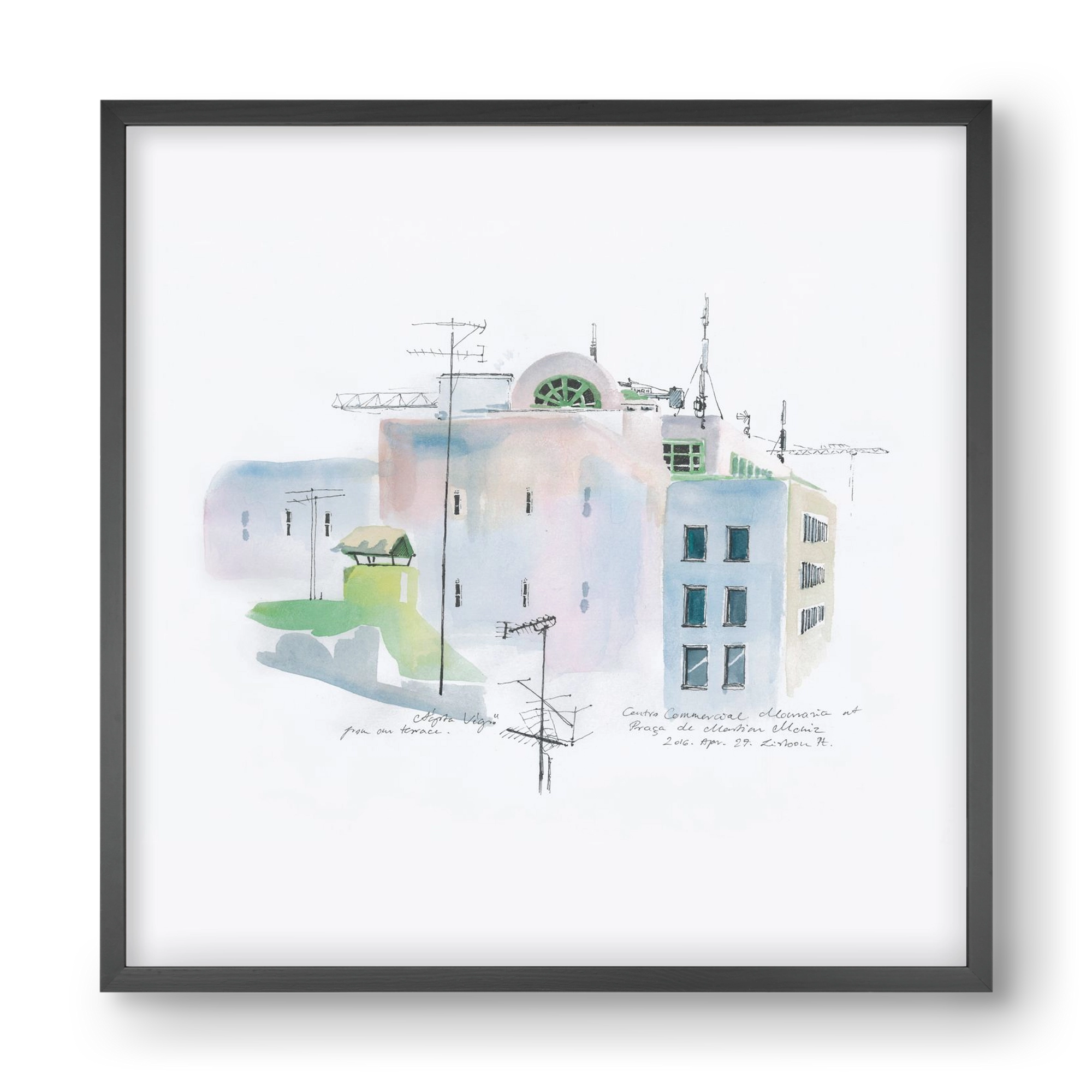 LISBON Aquarelle No.3, 40x40 cm (40x40 cm), Fekete keret