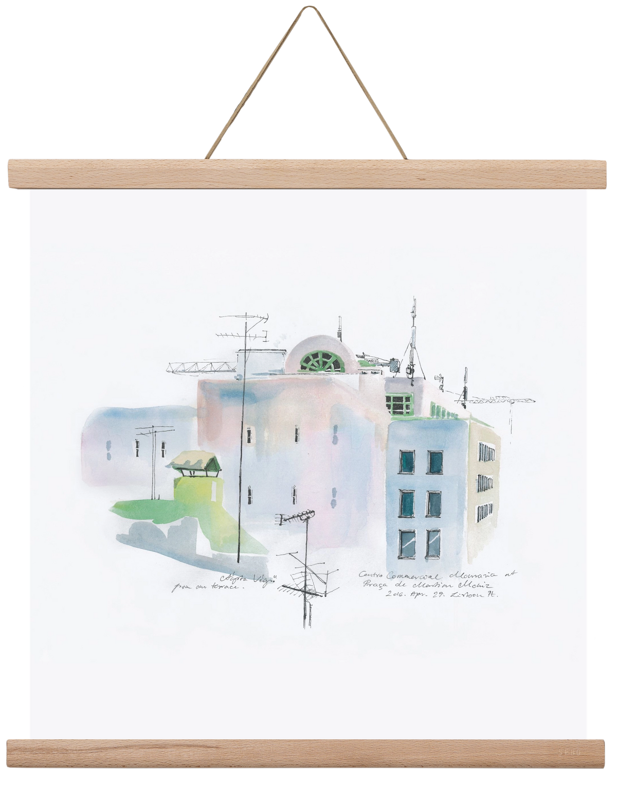 LISBON Aquarelle No.3, 40x40 cm (40x40 cm), Tölgy akasztó