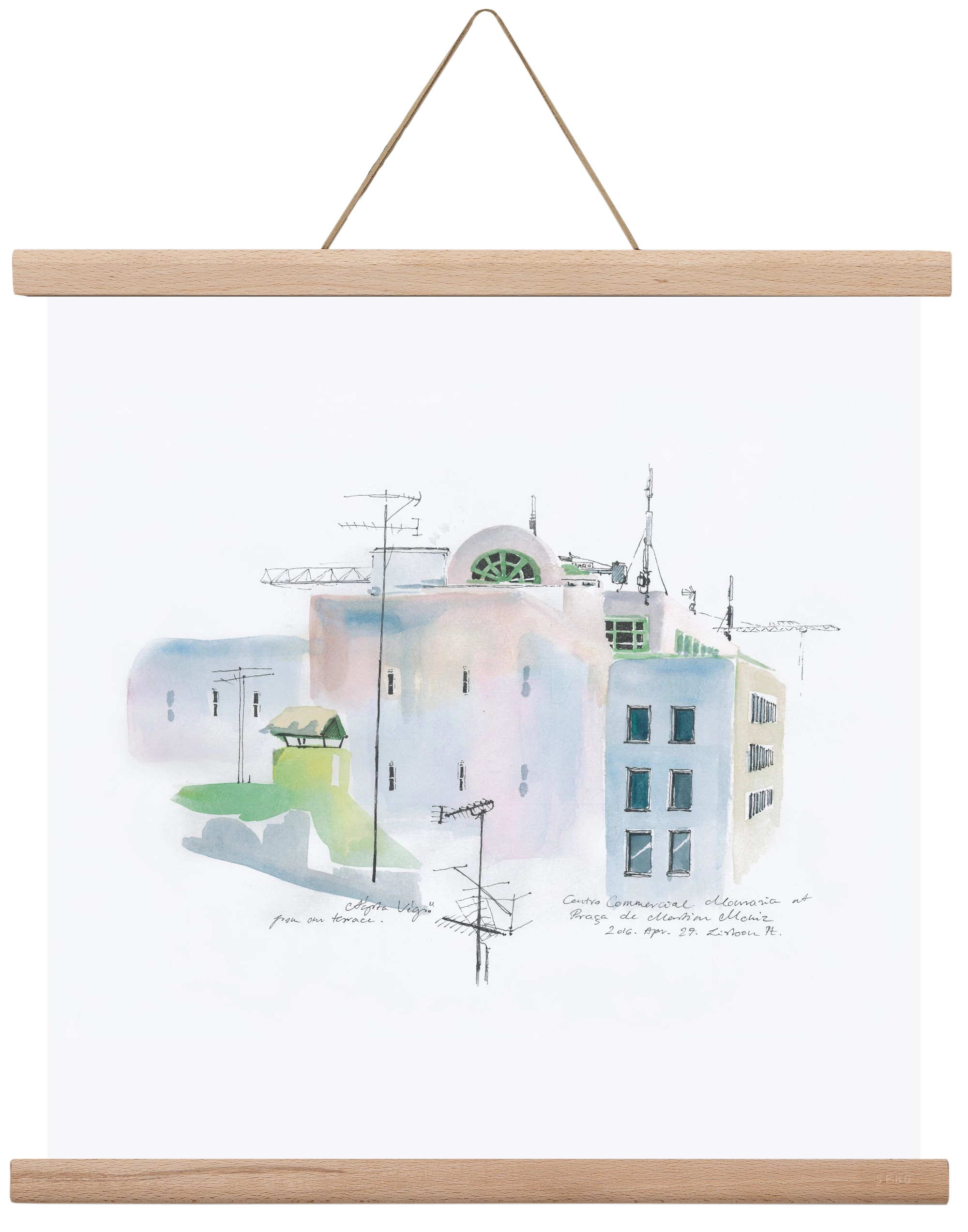 LISBON Aquarelle No.3, 40x40 cm (40x40 cm), Tölgy akasztó