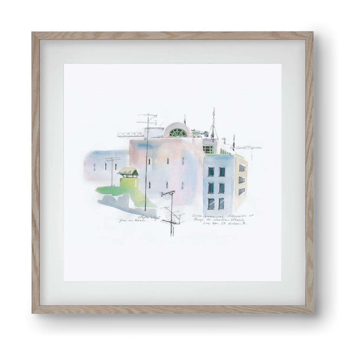LISBON Aquarelle No.3, 40x40 cm (30x30 cm), Tölgy keret, paszpartuval