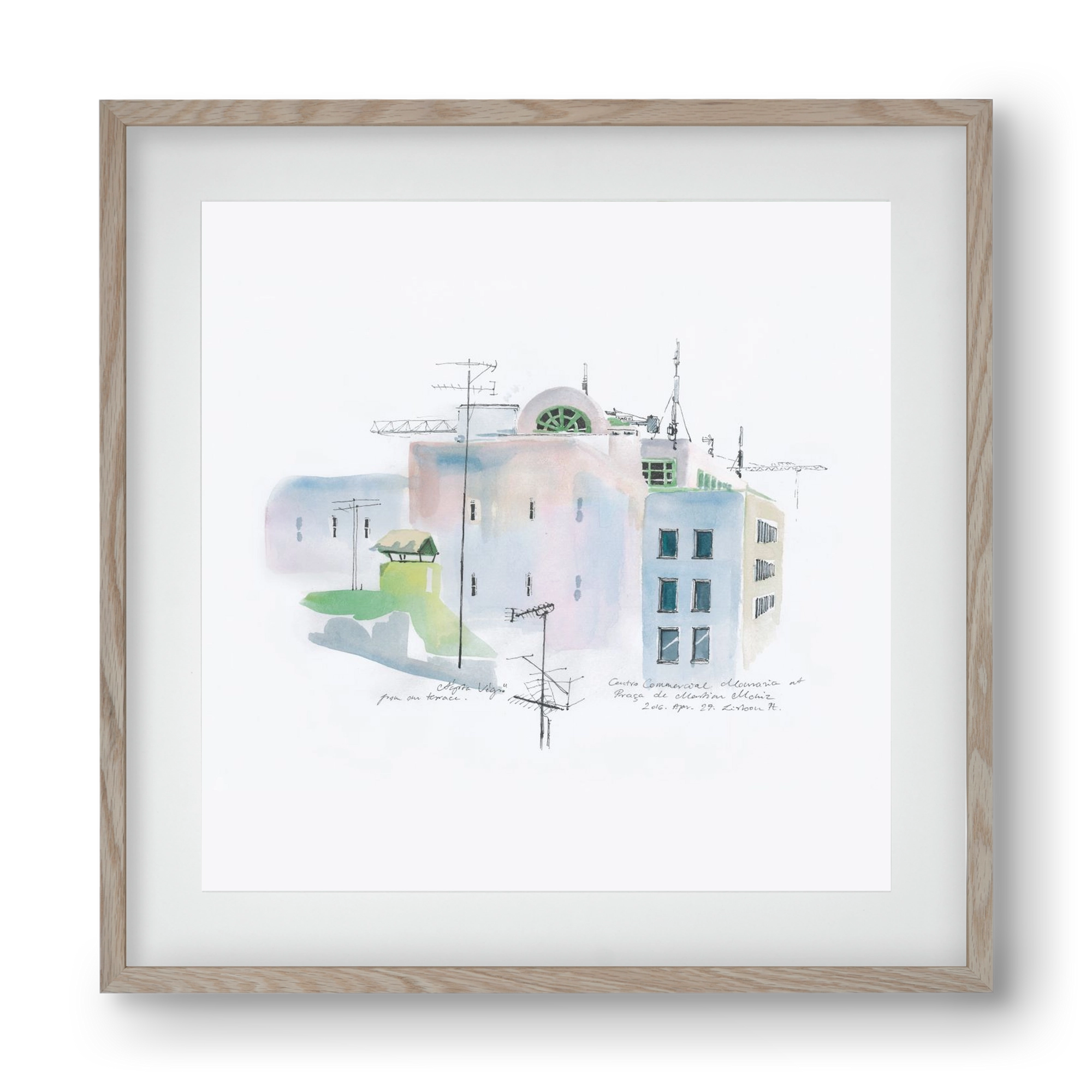LISBON Aquarelle No.3, 40x40 cm (30x30 cm), Tölgy keret, paszpartuval