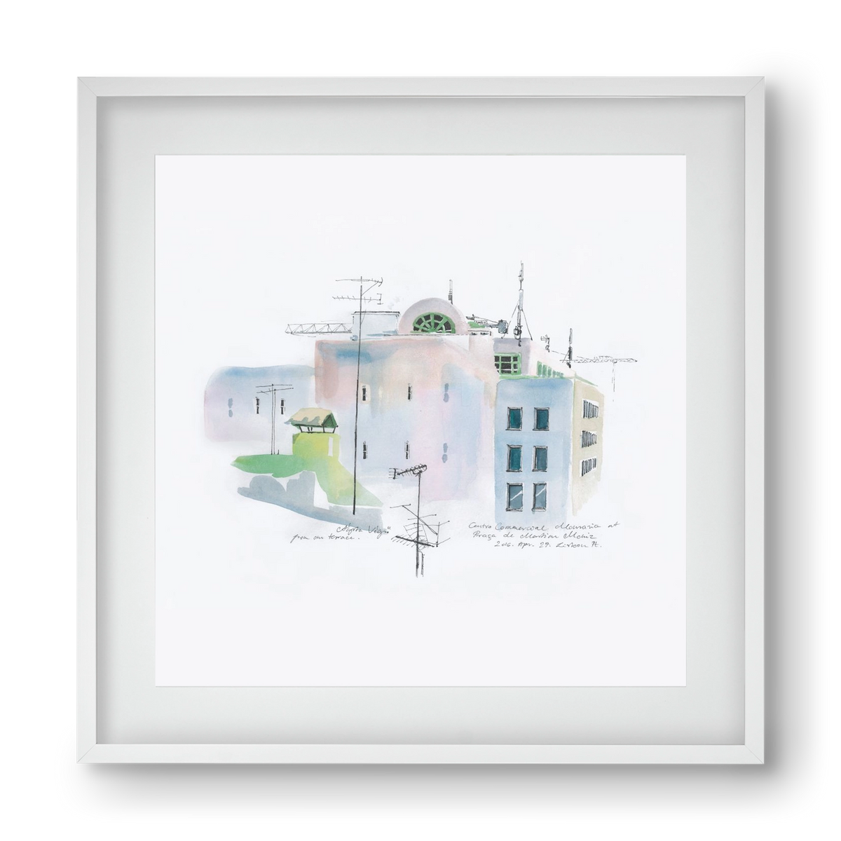 LISBON Aquarelle No.3, 40x40 cm (30x30 cm), Fehér keret, paszpartuval