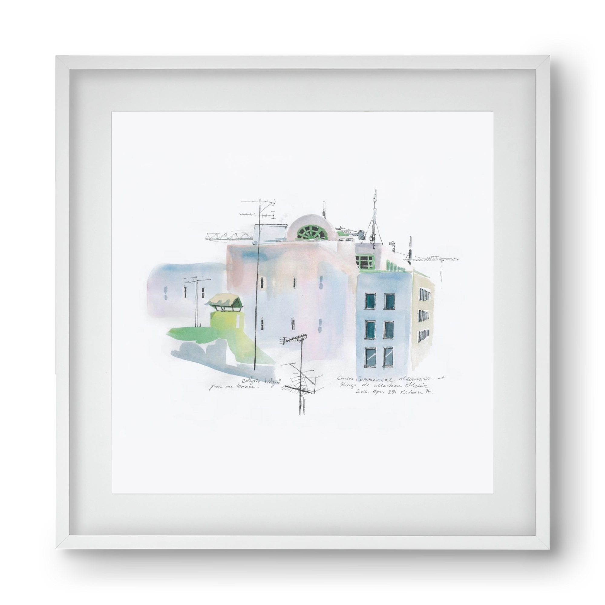 LISBON Aquarelle No.3, 40x40 cm (30x30 cm), Fehér keret, paszpartuval