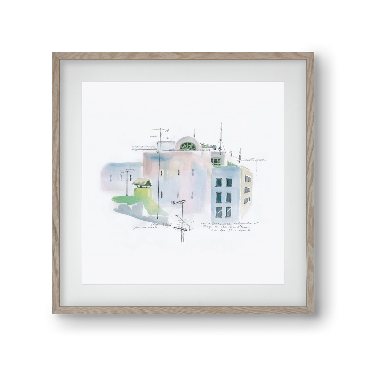 LISBON Aquarelle No.3, 30x30 cm (20x20 cm), Tölgy keret, paszpartuval