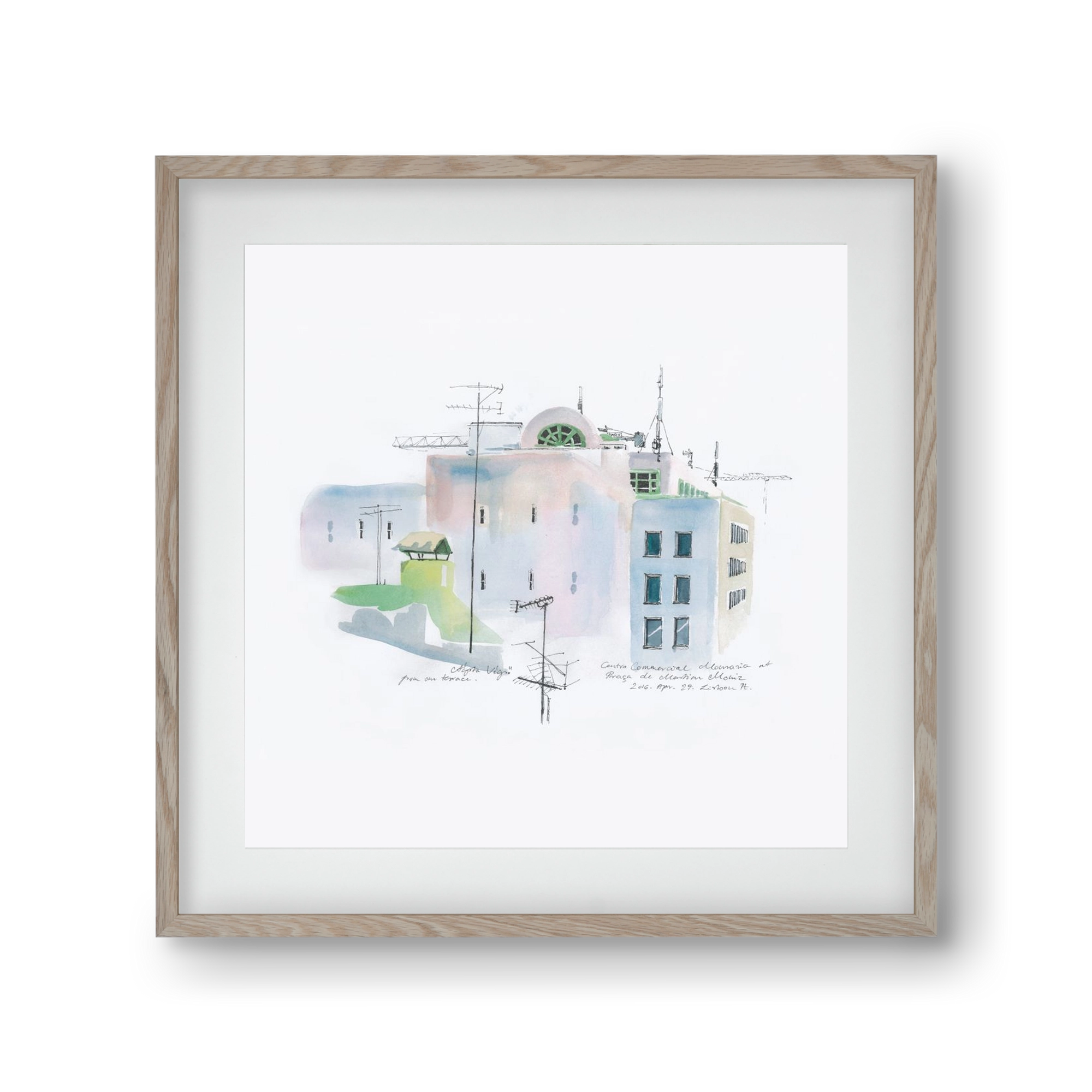 LISBON Aquarelle No.3, 30x30 cm (20x20 cm), Tölgy keret, paszpartuval