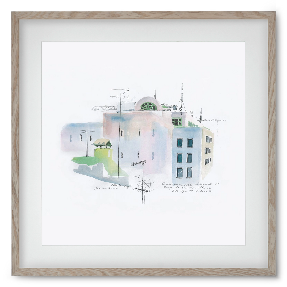 LISBON Aquarelle No.3, 50x50 cm (40x40 cm), Tölgy keret, paszpartuval