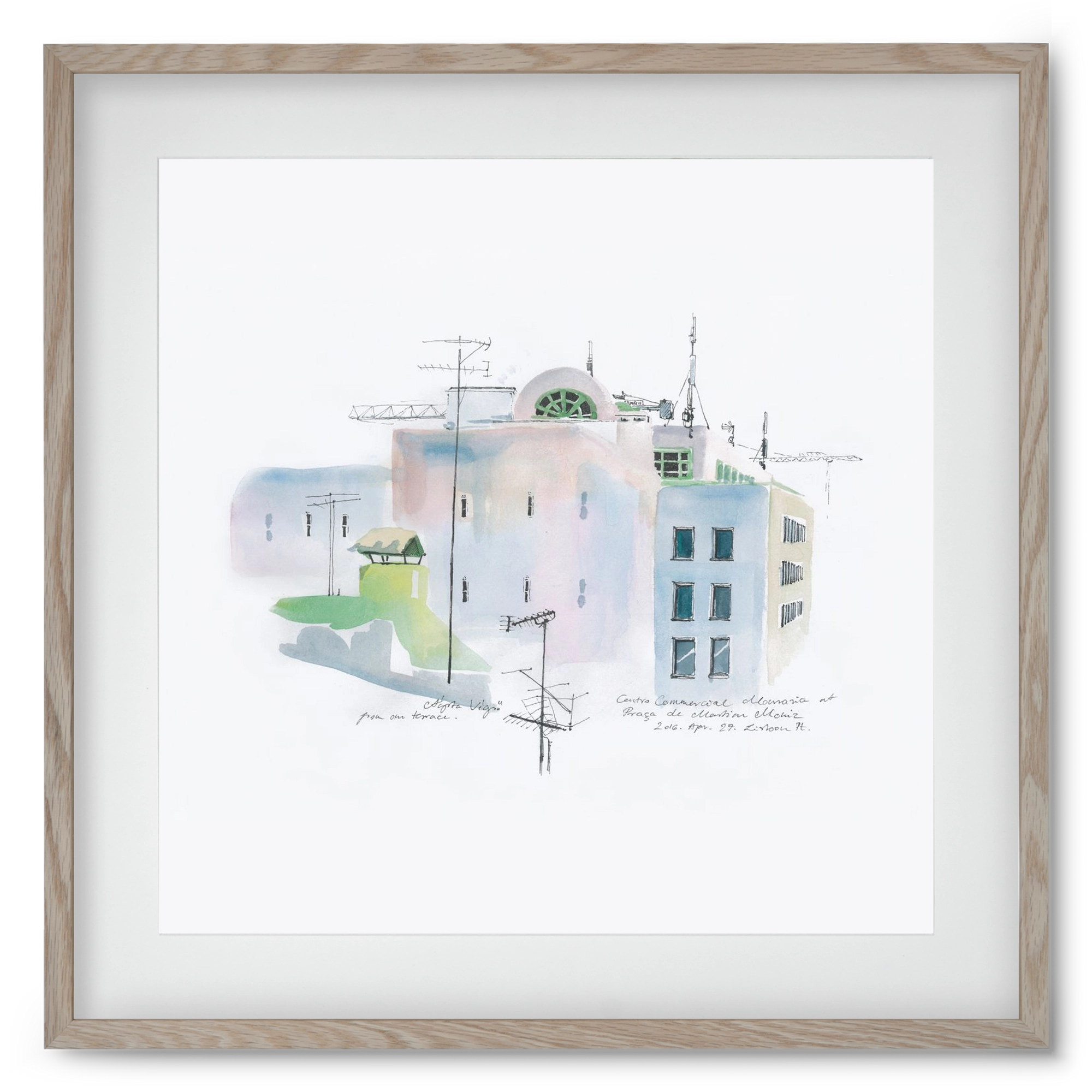 LISBON Aquarelle No.3, 50x50 cm (40x40 cm), Tölgy keret, paszpartuval