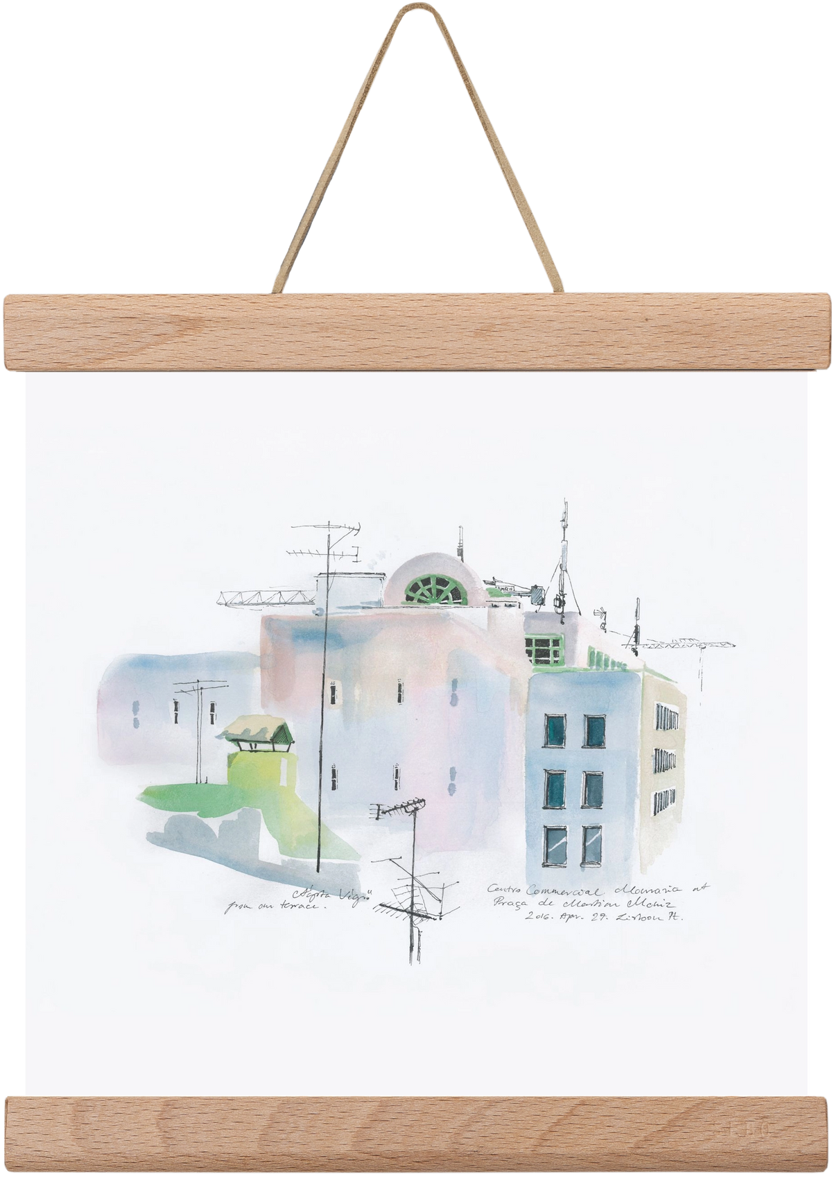 LISBON Aquarelle No.3, 20x20 cm (20x20 cm), Tölgy akasztó