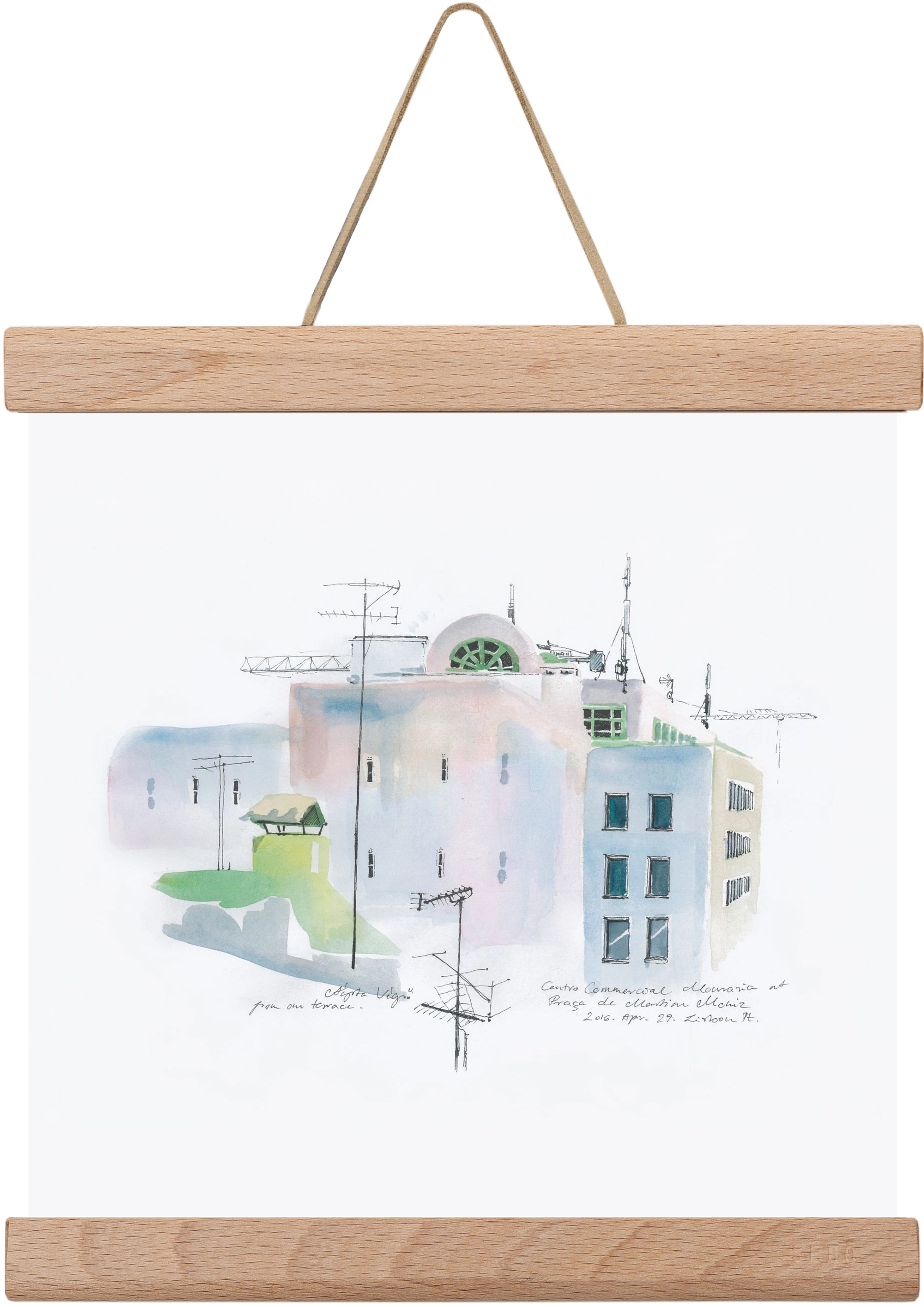 LISBON Aquarelle No.3, 20x20 cm (20x20 cm), Tölgy akasztó