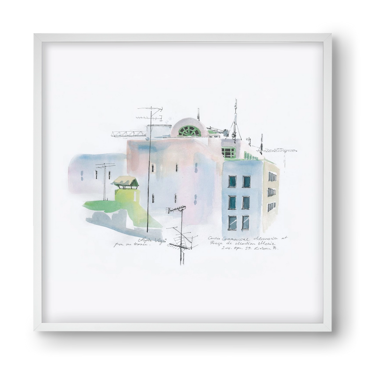 LISBON Aquarelle No.3, 40x40 cm (40x40 cm), Fehér keret