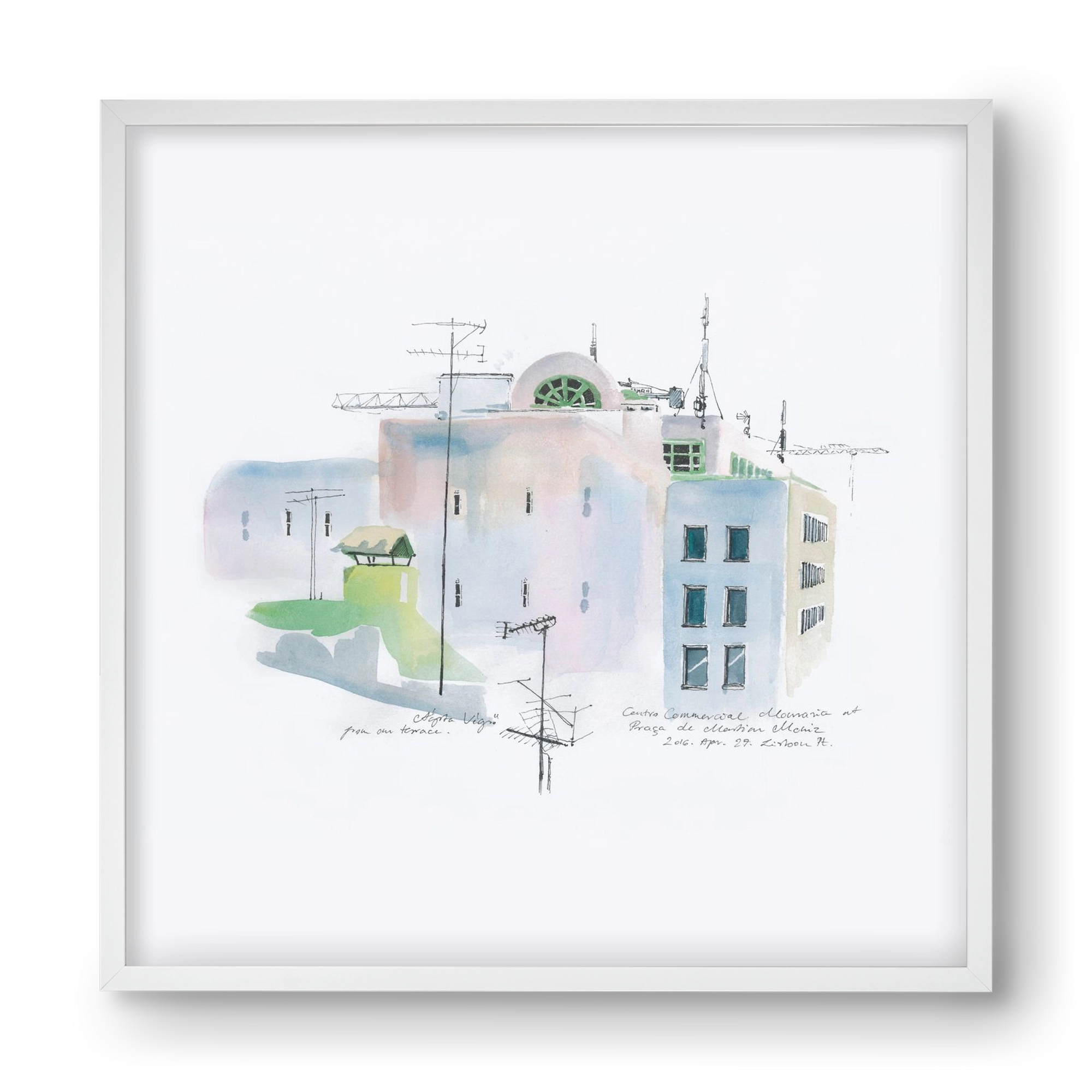 LISBON Aquarelle No.3, 40x40 cm (40x40 cm), Fehér keret