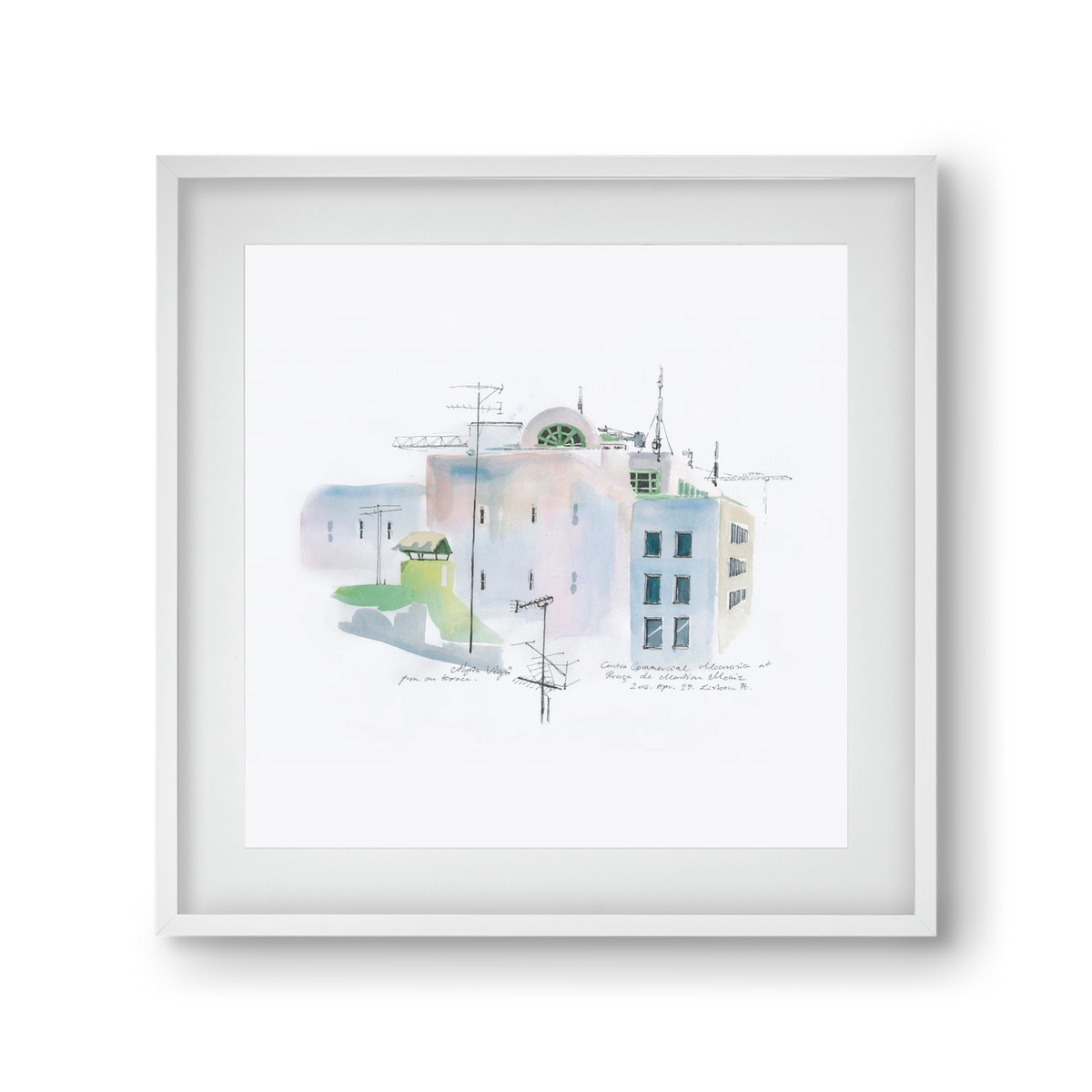 LISBON Aquarelle No.3, 30x30 cm (20x20 cm), Fehér keret, paszpartuval