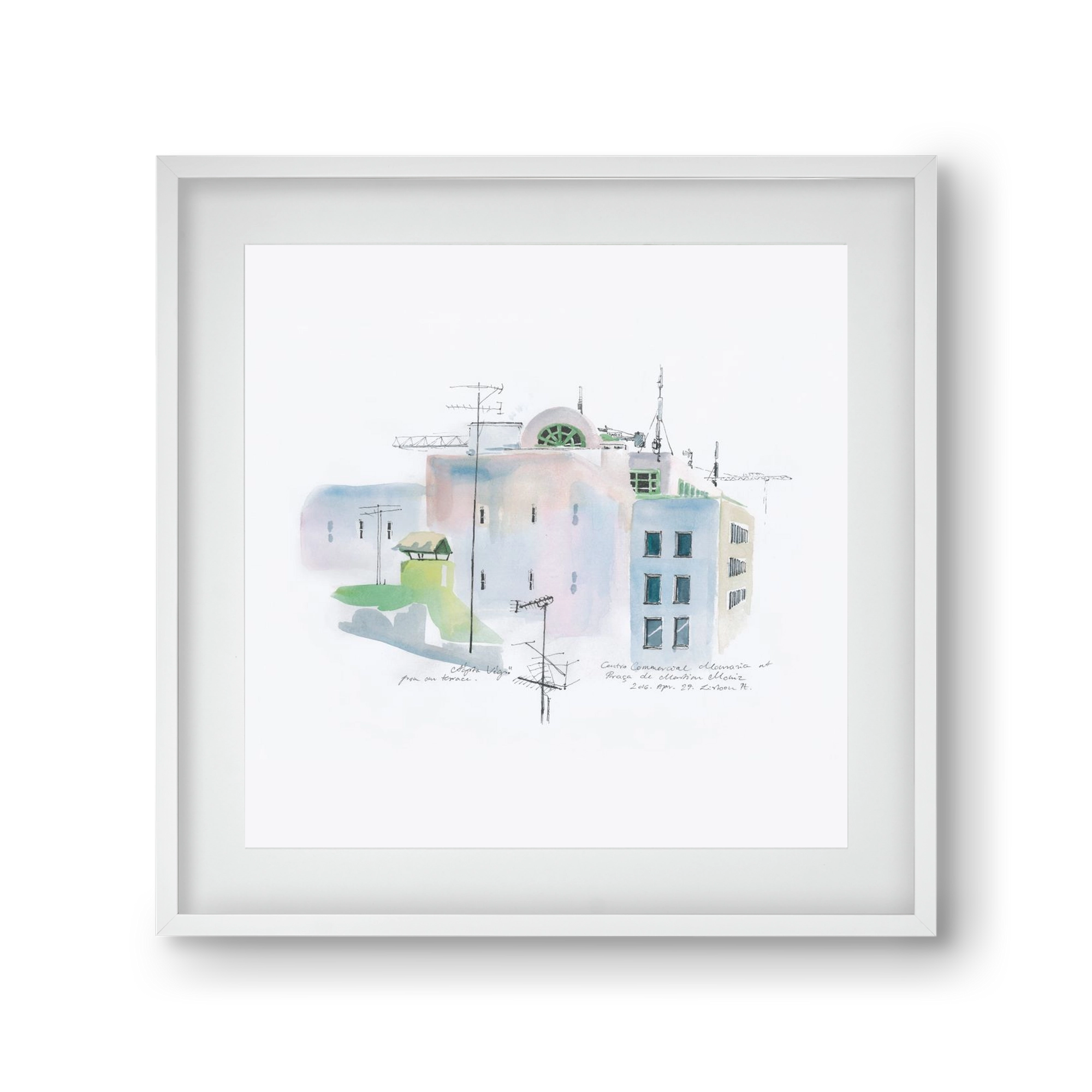 LISBON Aquarelle No.3, 30x30 cm (20x20 cm), Fehér keret, paszpartuval