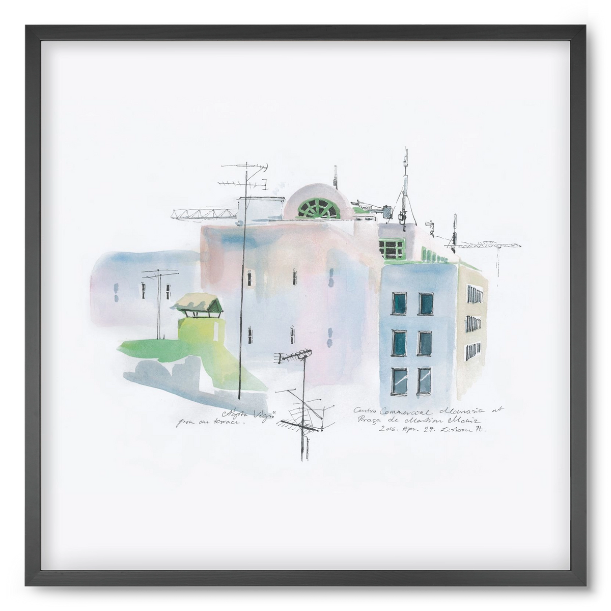 LISBON Aquarelle No.3, 50x50 cm (50x50 cm), Fekete keret