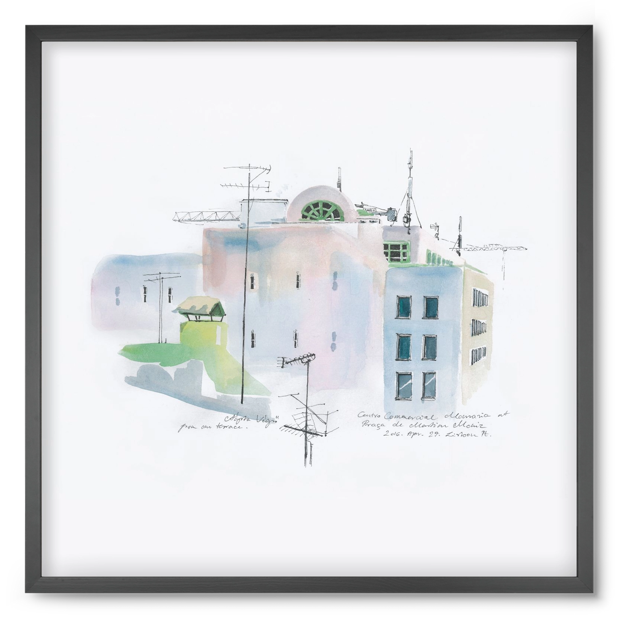 LISBON Aquarelle No.3, 50x50 cm (50x50 cm), Fekete keret