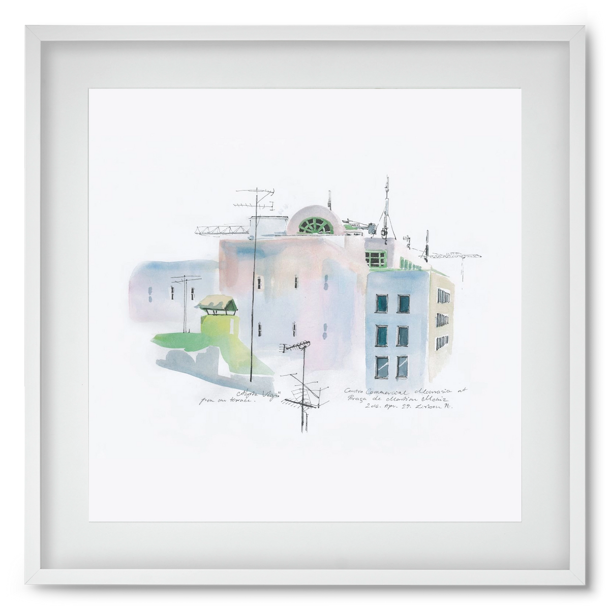 LISBON Aquarelle No.3, 50x50 cm (40x40 cm), Fehér keret, paszpartuval