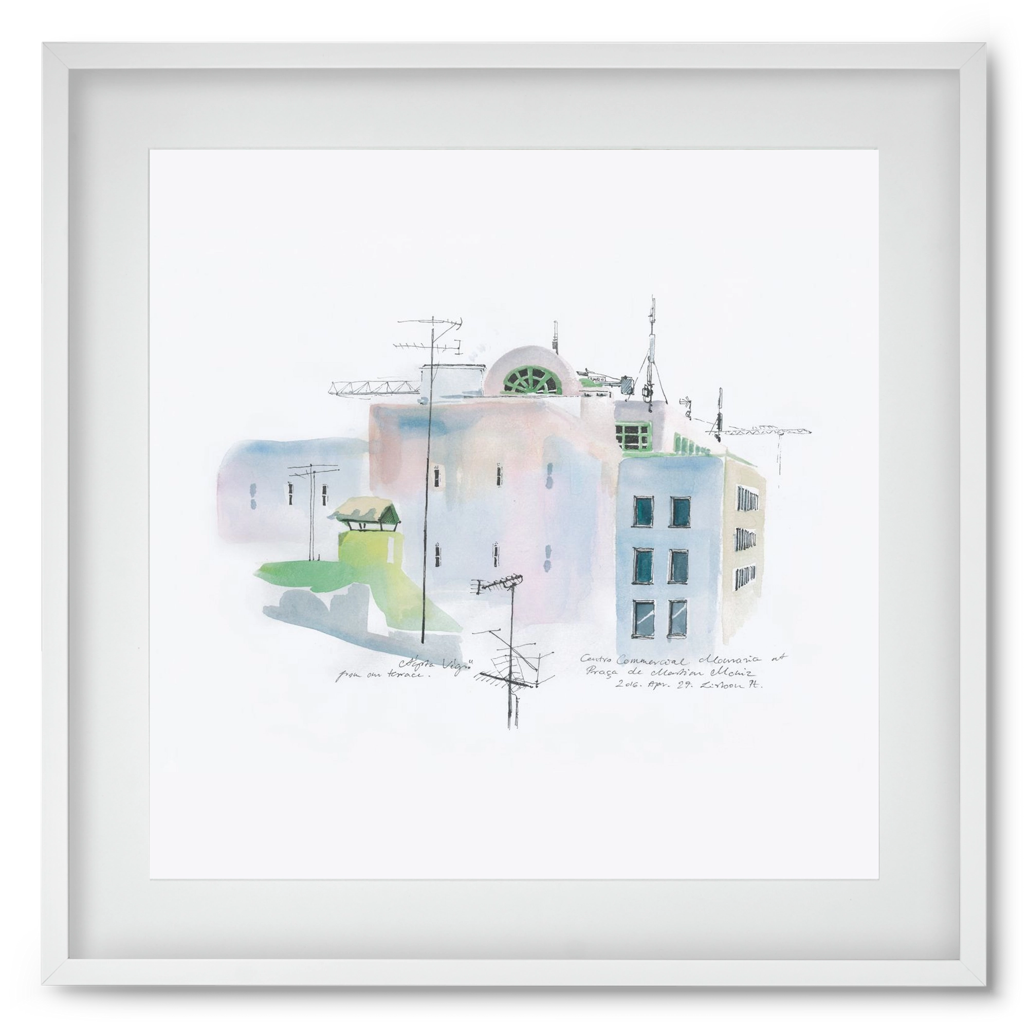 LISBON Aquarelle No.3, 50x50 cm (40x40 cm), Fehér keret, paszpartuval