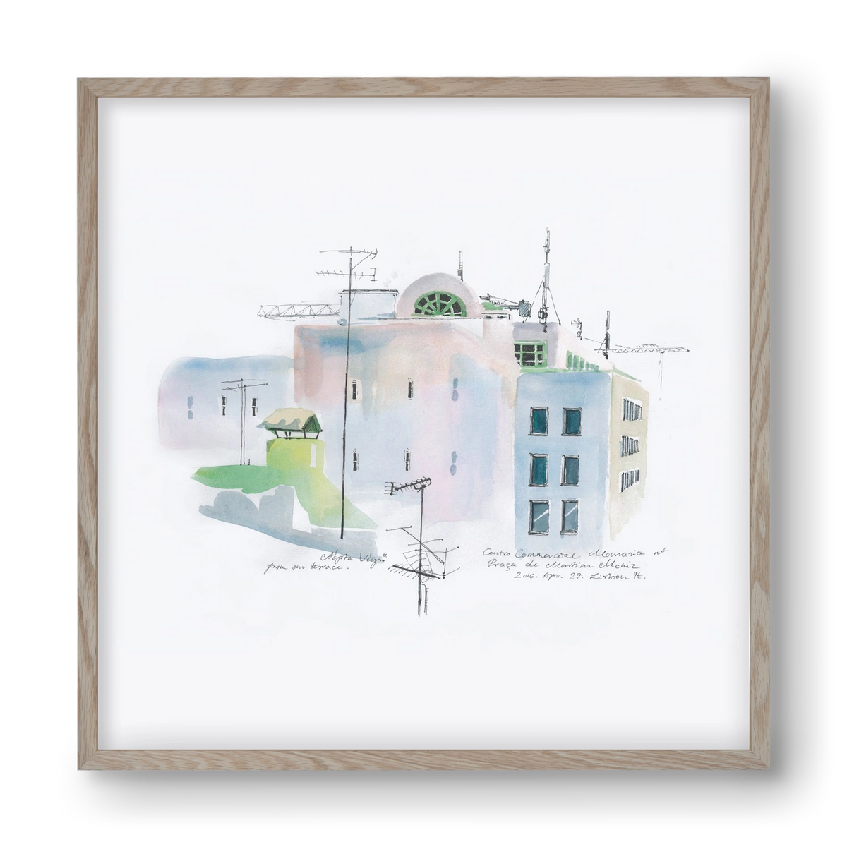 LISBON Aquarelle No.3, 40x40 cm (40x40 cm), Tölgy keret