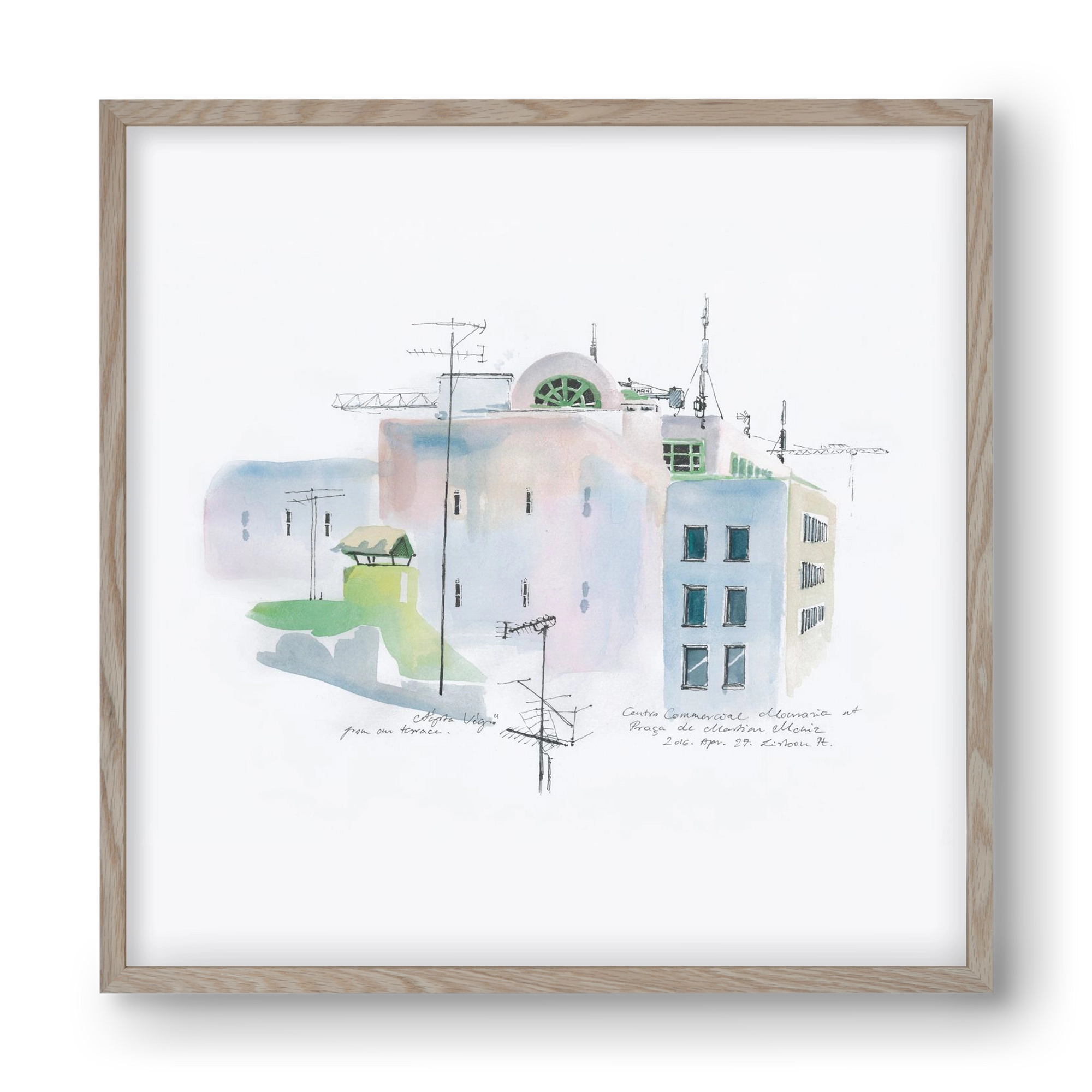 LISBON Aquarelle No.3, 40x40 cm (40x40 cm), Tölgy keret