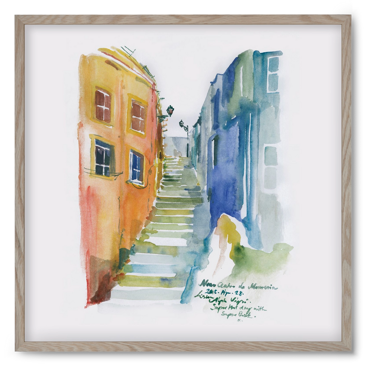 LISBON Aquarelle No.1, 50x50 cm (50x50 cm), Tölgy keret