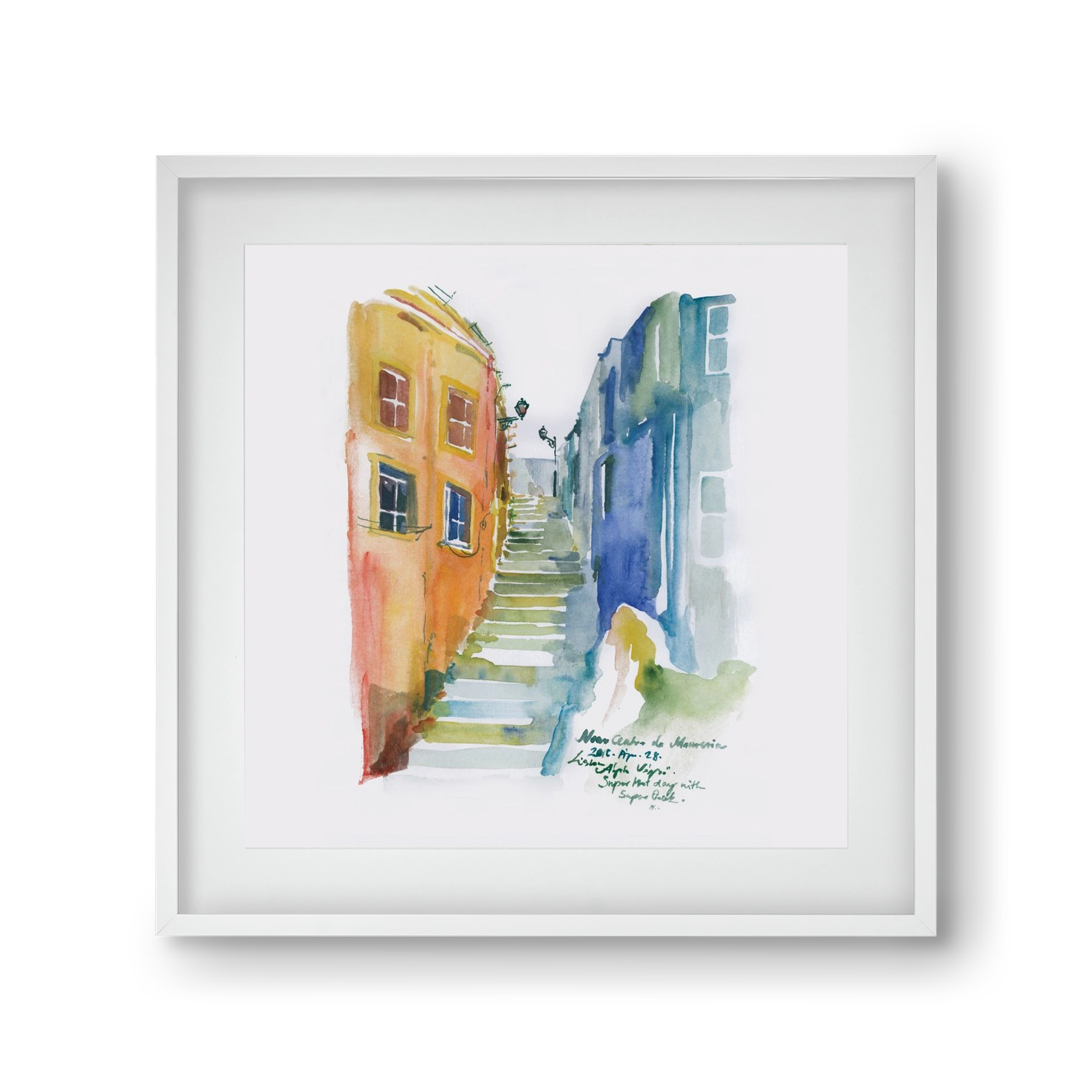 LISBON Aquarelle No.1, 30x30 cm (20x20 cm), Fehér keret, paszpartuval