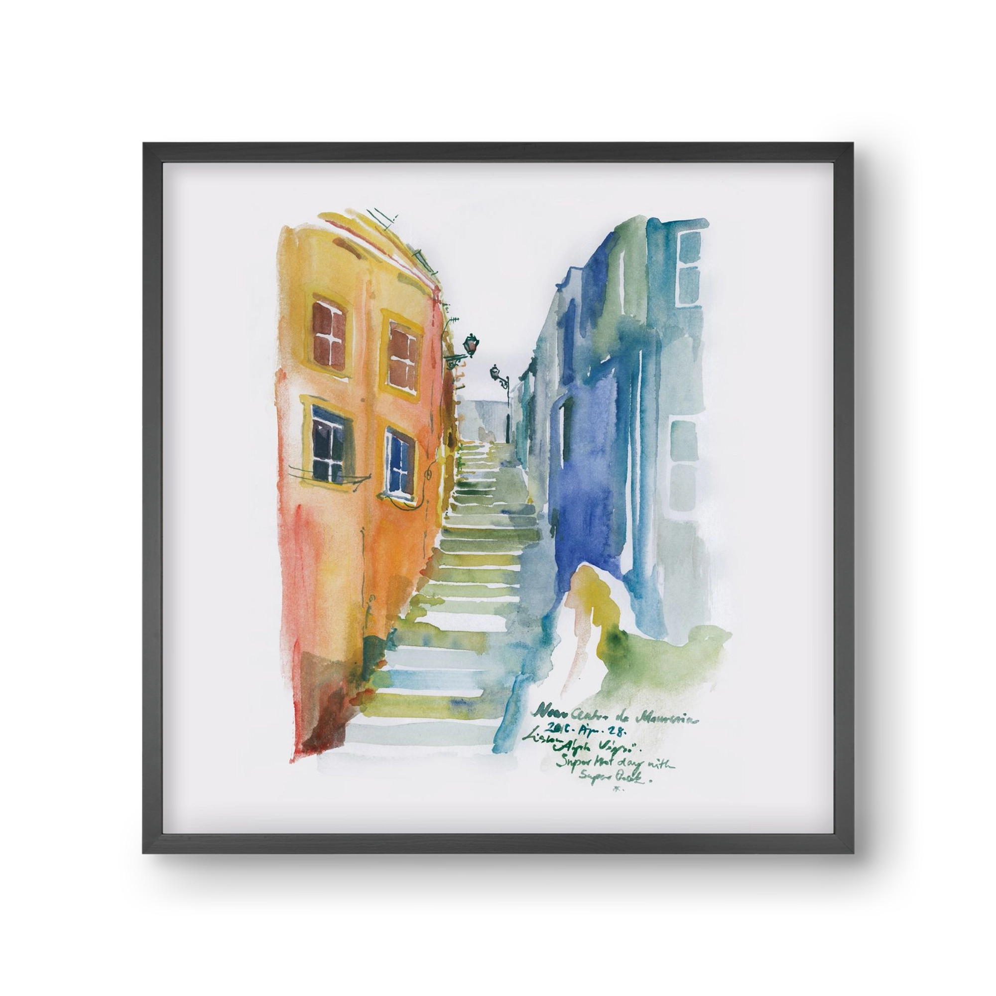 LISBON Aquarelle No.1, 30x30 cm (30x30 cm), Fekete keret