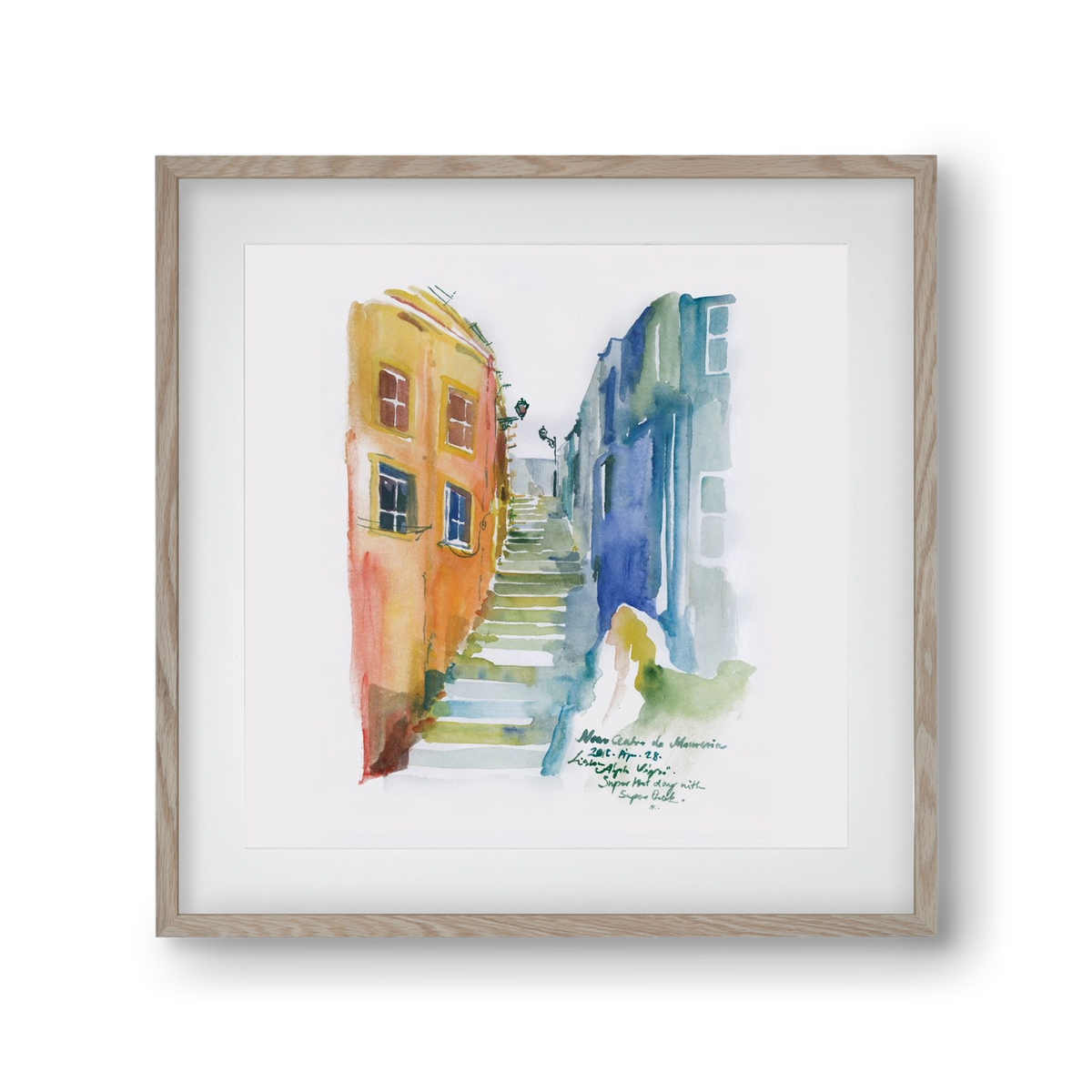 LISBON Aquarelle No.1, 30x30 cm (20x20 cm), Tölgy keret, paszpartuval