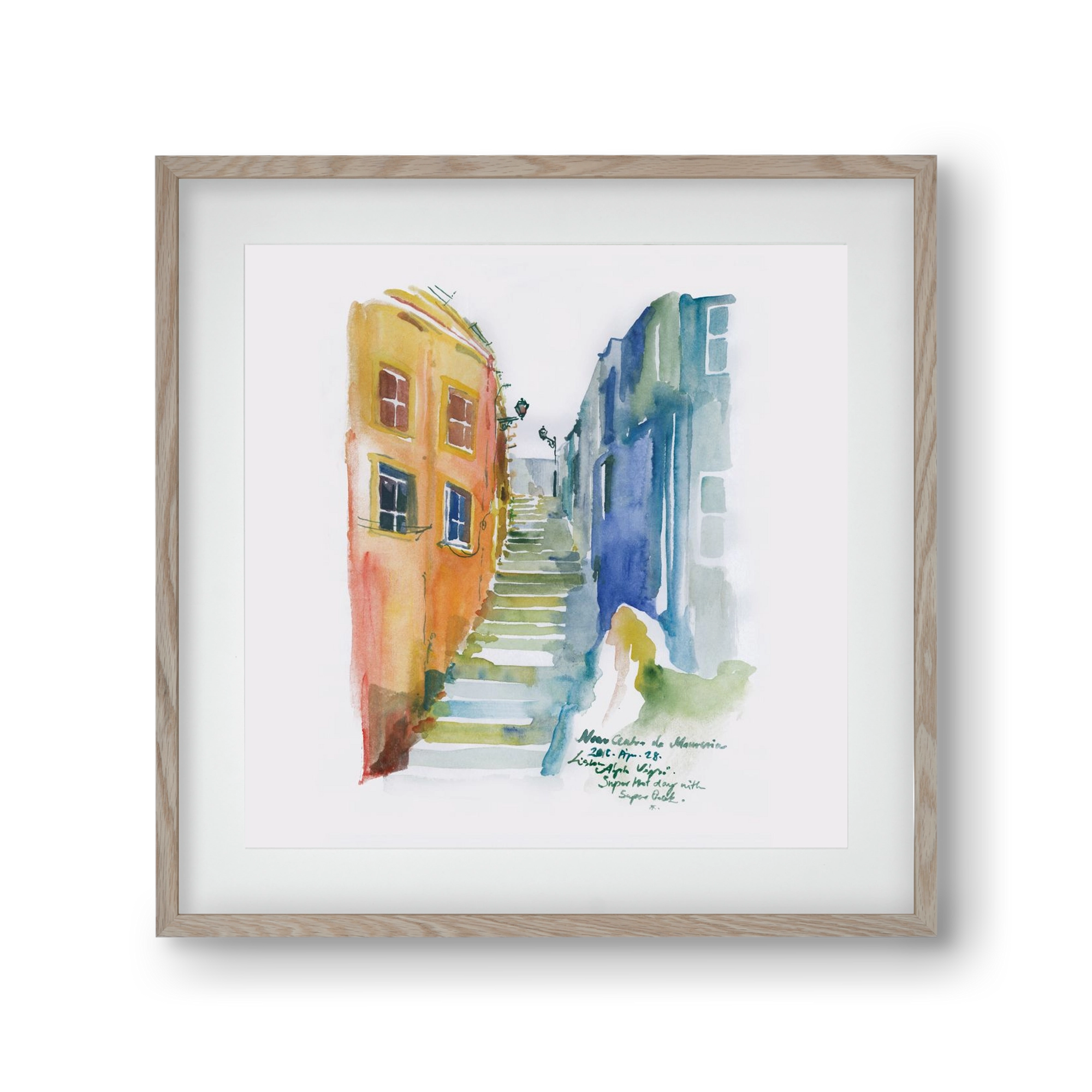 LISBON Aquarelle No.1, 30x30 cm (20x20 cm), Tölgy keret, paszpartuval