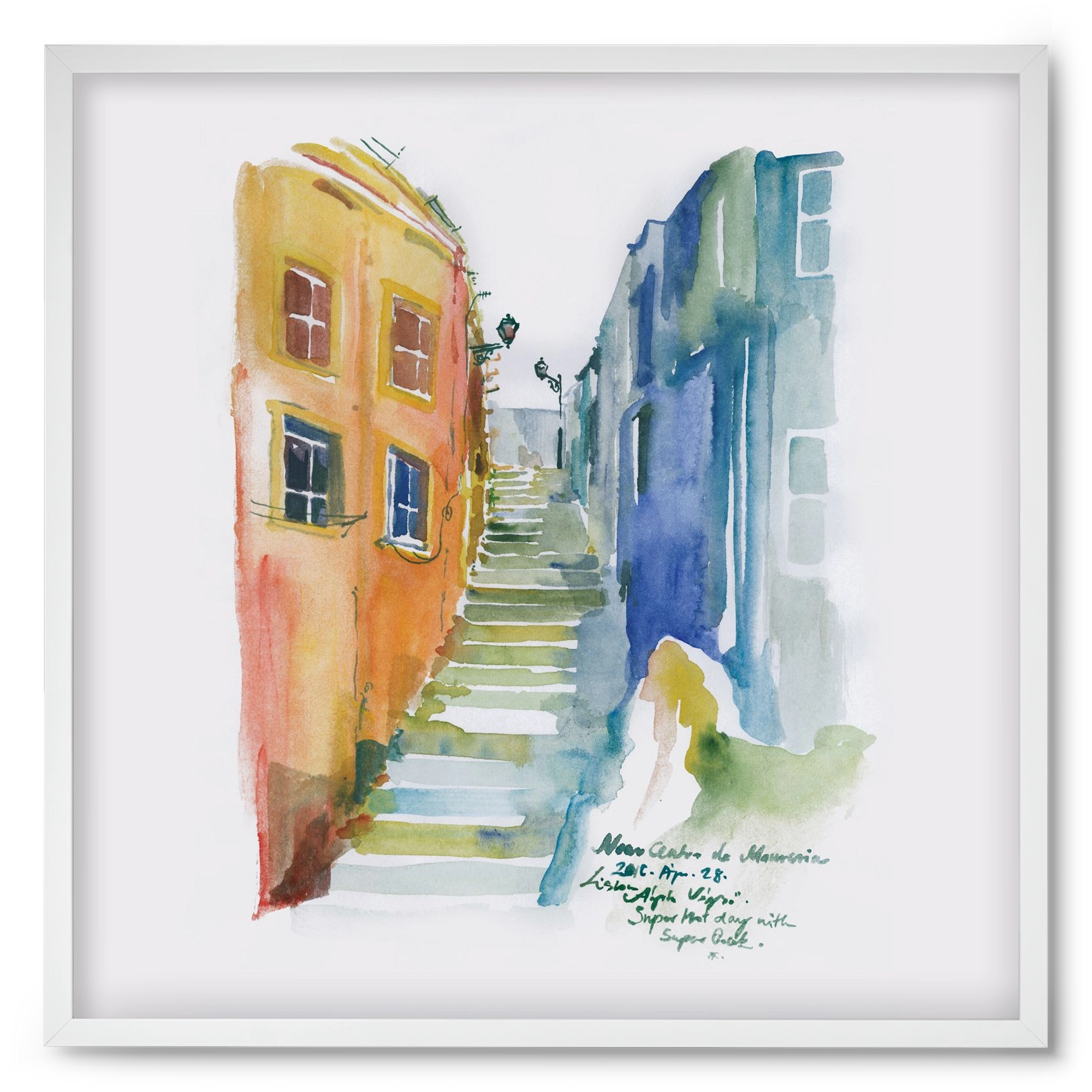 LISBON Aquarelle No.1, 50x50 cm (50x50 cm), Fehér keret