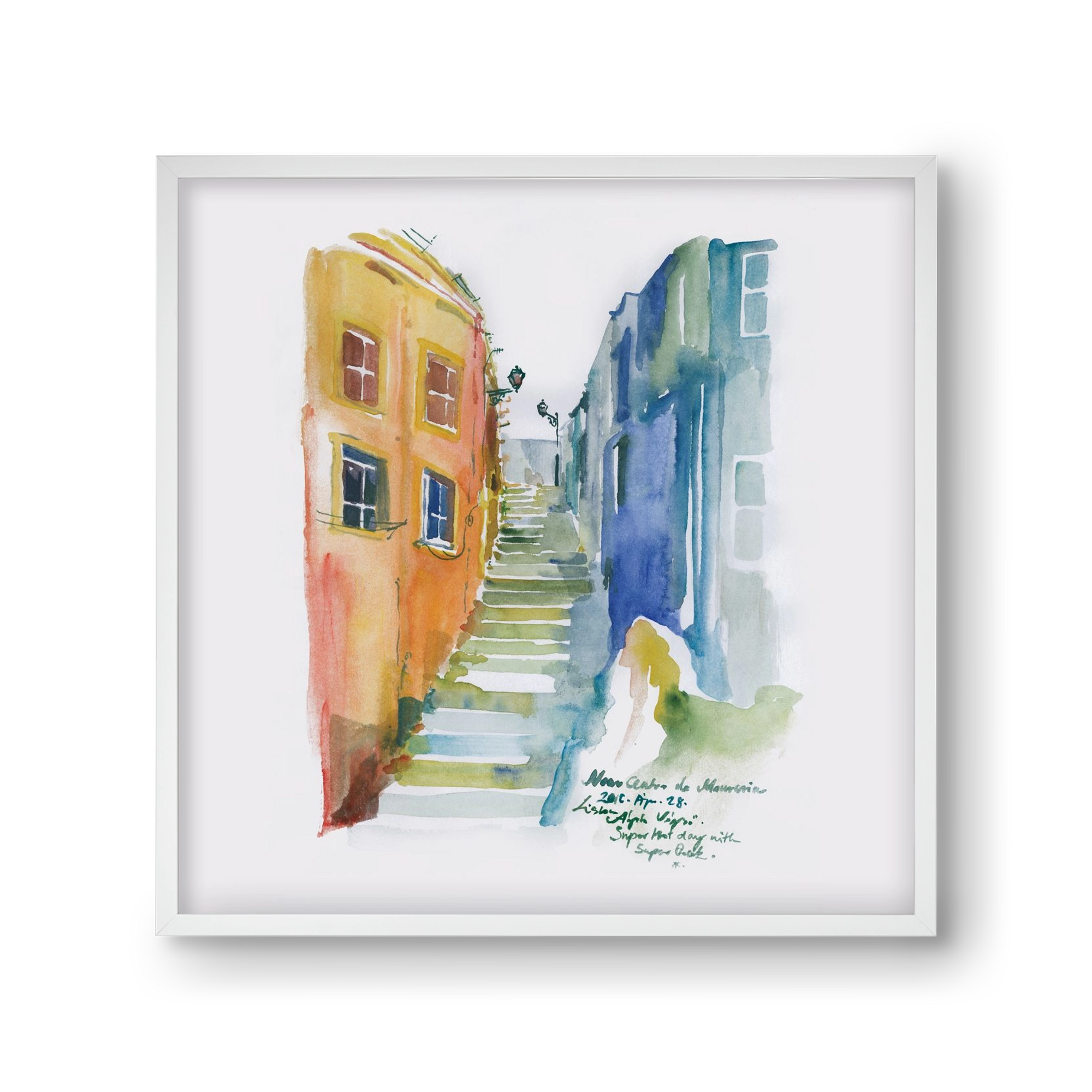 LISBON Aquarelle No.1, 30x30 cm (30x30 cm), Fehér keret
