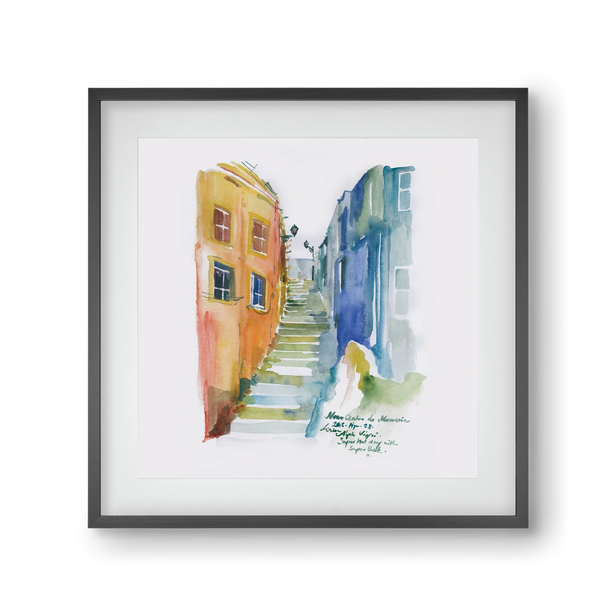 LISBON Aquarelle No.1, 30x30 cm (20x20 cm), Fekete keret, paszpartuval