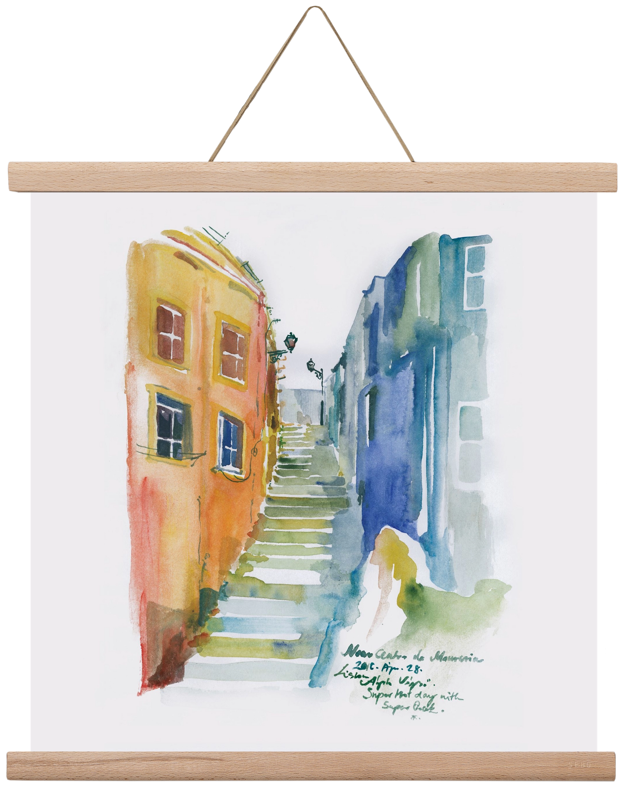 LISBON Aquarelle No.1, 40x40 cm (40x40 cm), Tölgy akasztó