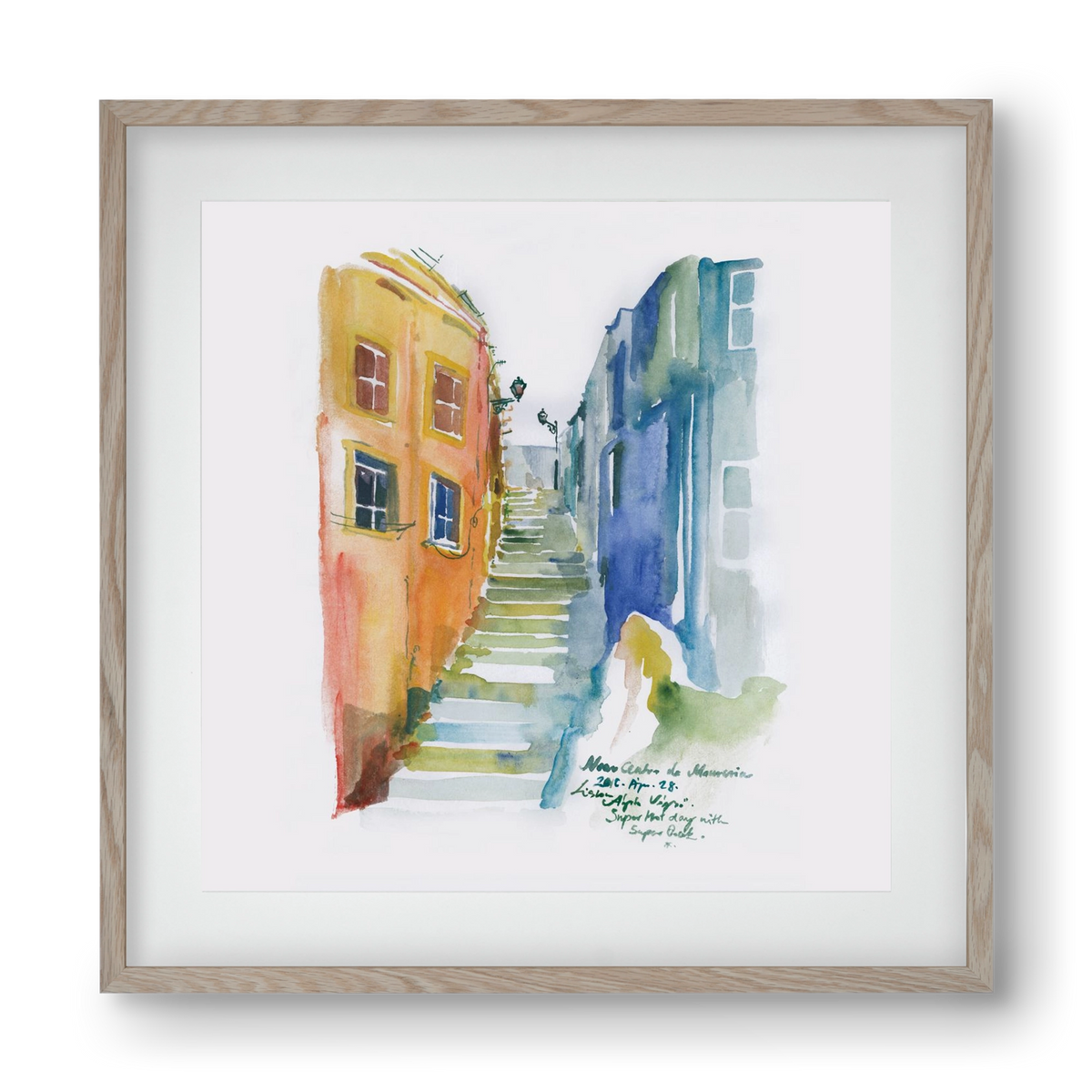 LISBON Aquarelle No.1, 40x40 cm (30x30 cm), Tölgy keret, paszpartuval