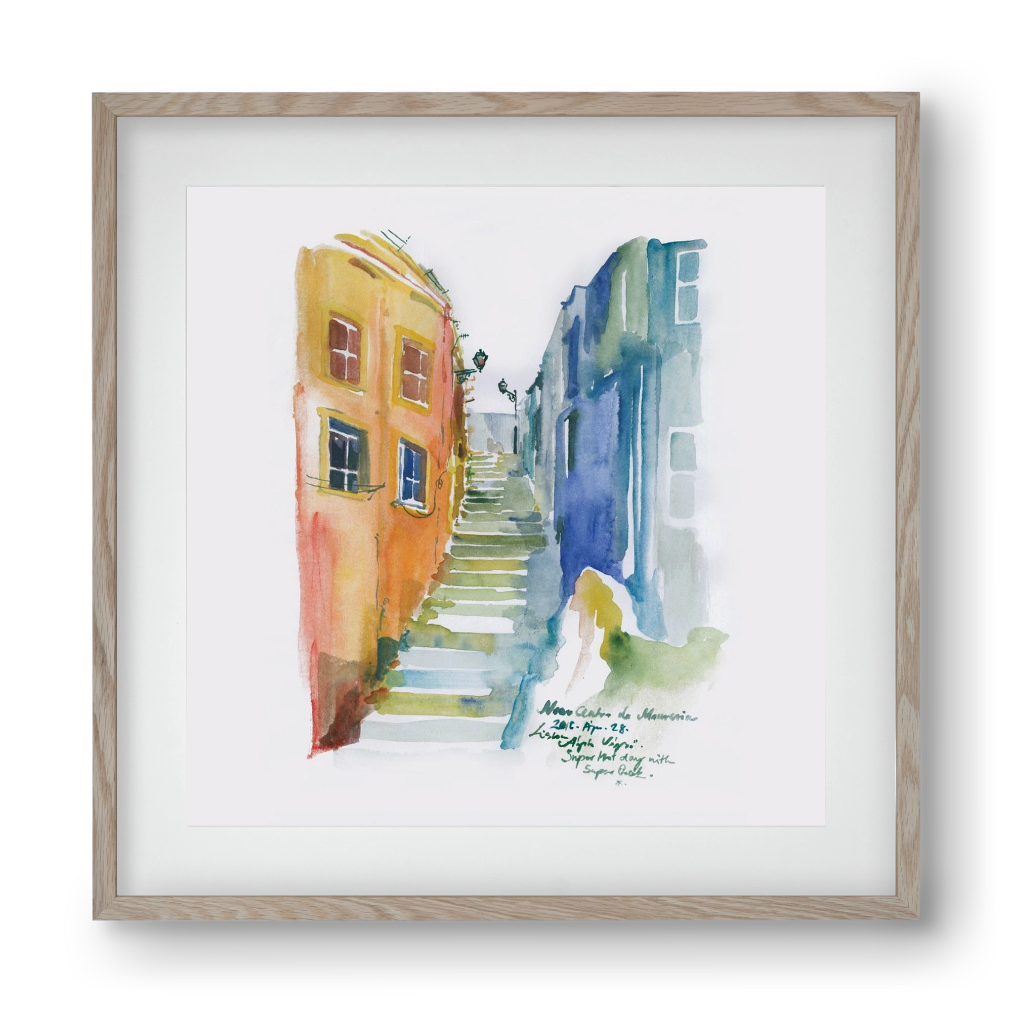 LISBON Aquarelle No.1, 40x40 cm (30x30 cm), Tölgy keret, paszpartuval