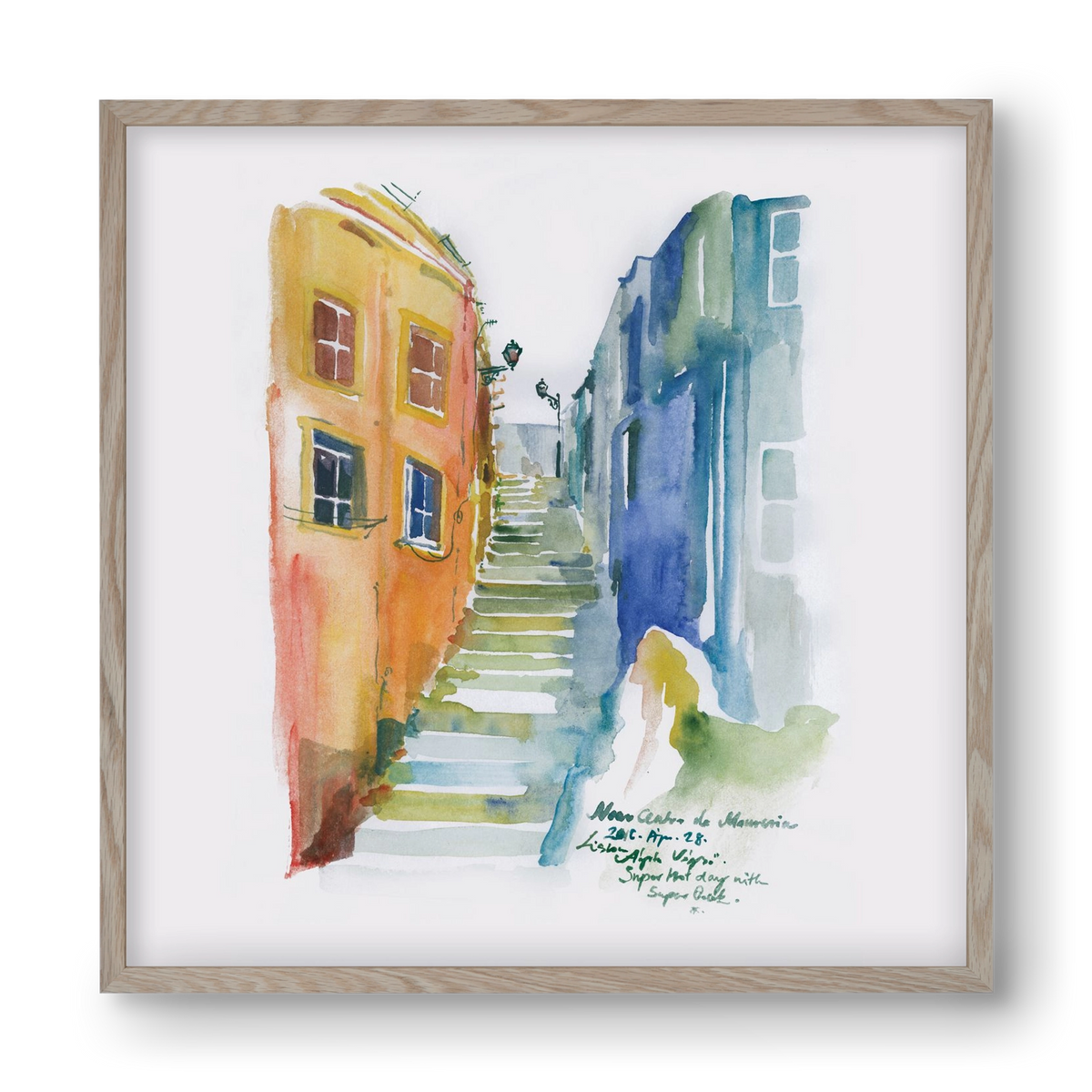 LISBON Aquarelle No.1, 40x40 cm (40x40 cm), Tölgy keret