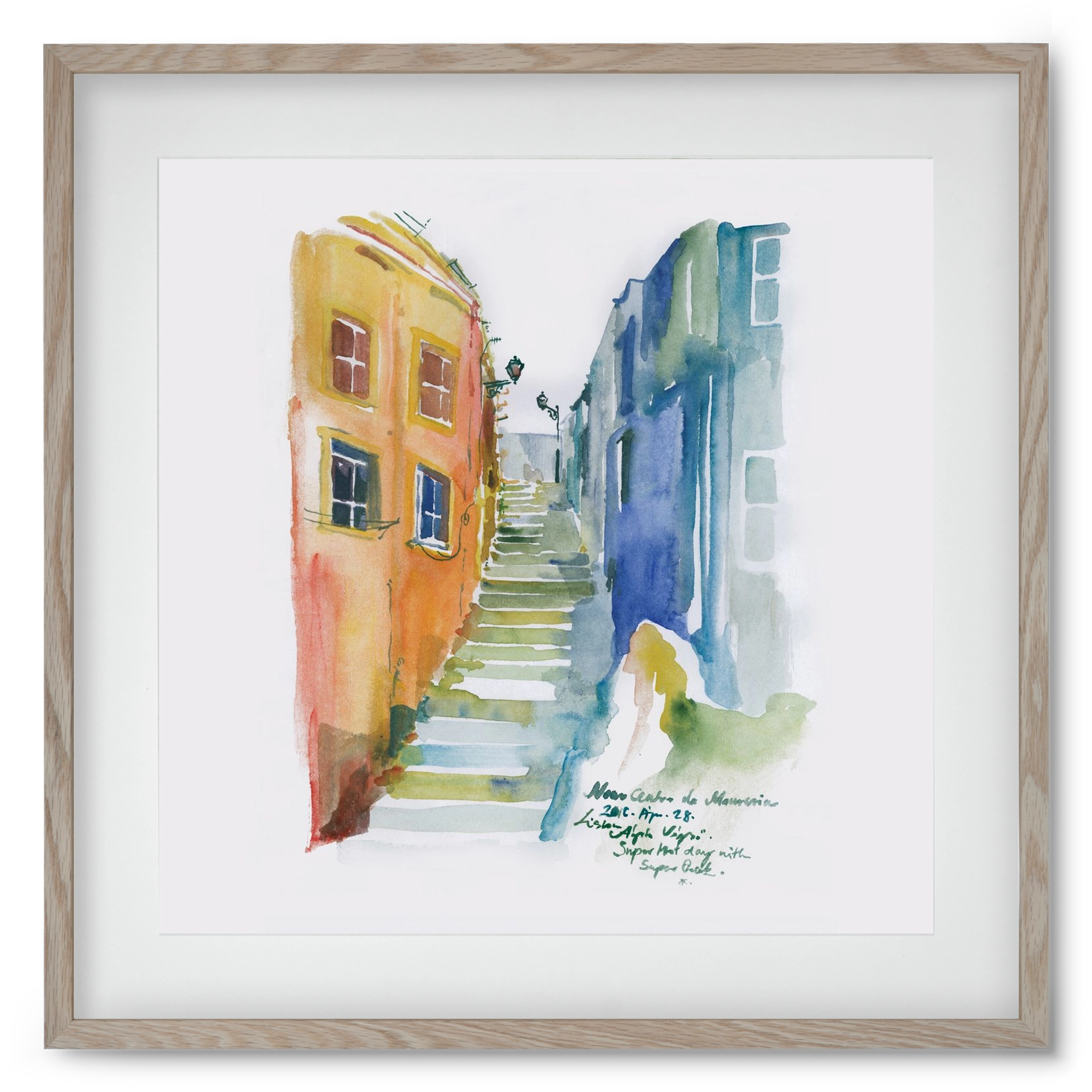 LISBON Aquarelle No.1, 50x50 cm (40x40 cm), Tölgy keret, paszpartuval