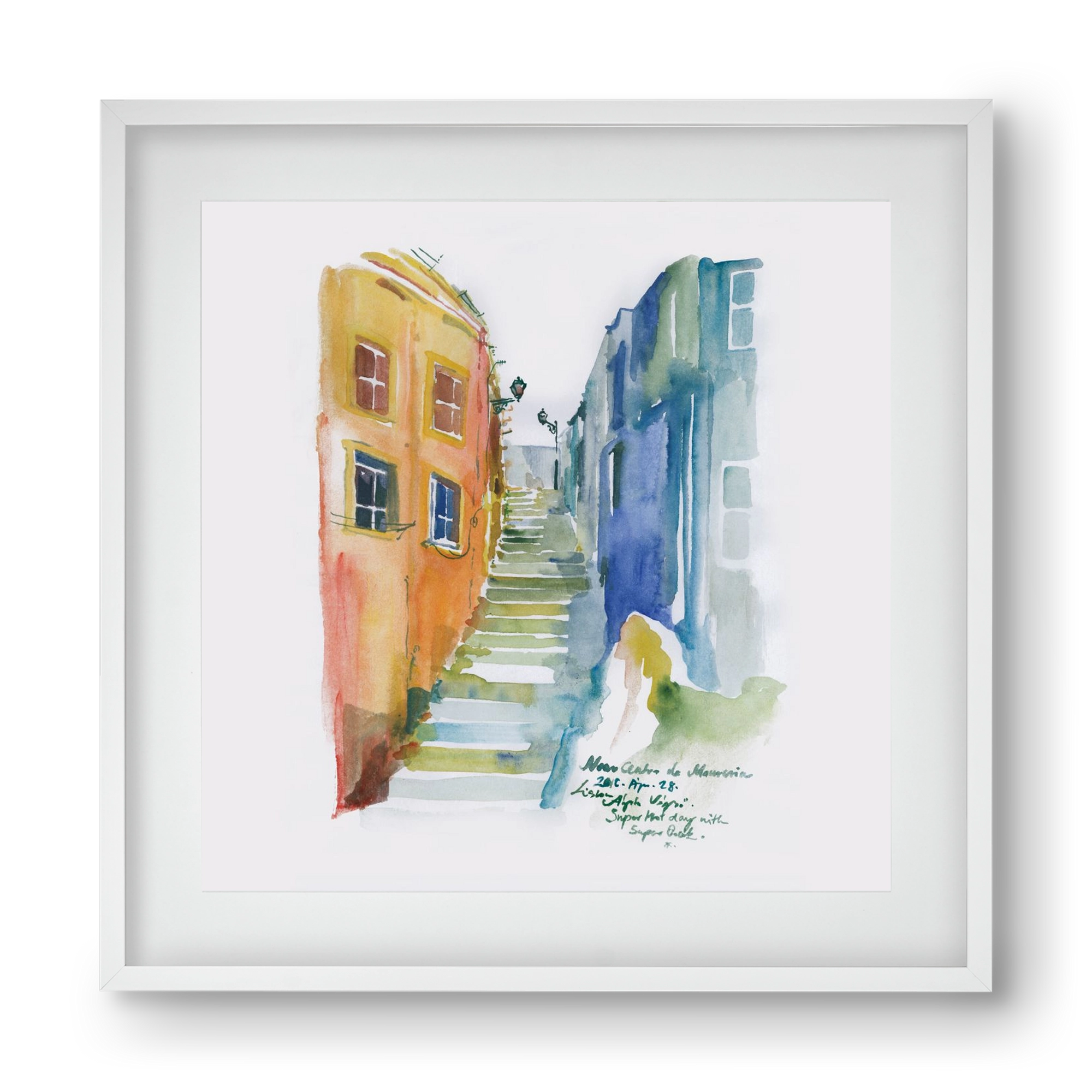 LISBON Aquarelle No.1, 40x40 cm (30x30 cm), Fehér keret, paszpartuval