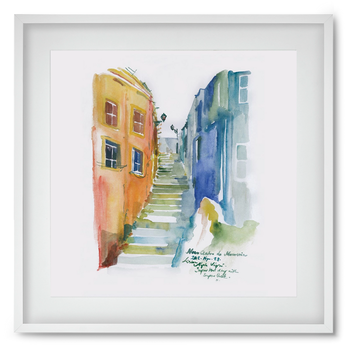 LISBON Aquarelle No.1, 50x50 cm (40x40 cm), Fehér keret, paszpartuval