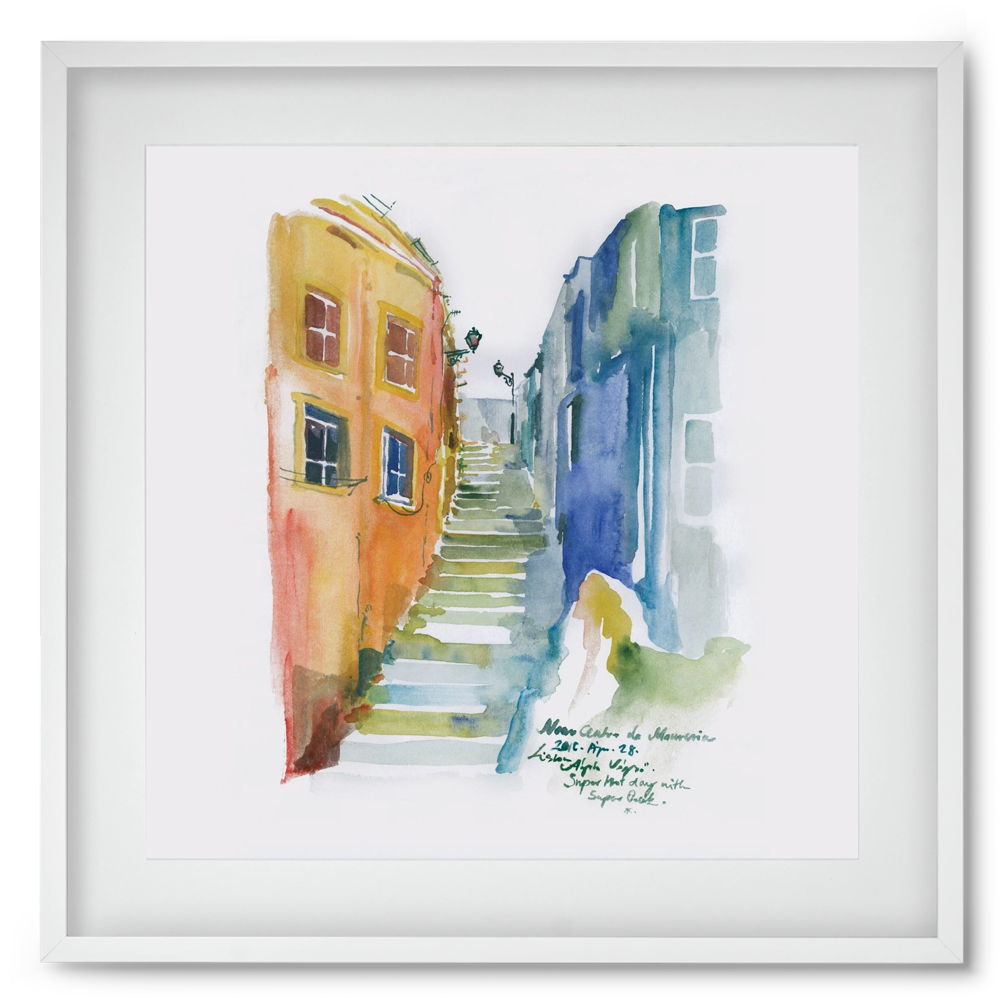 LISBON Aquarelle No.1, 50x50 cm (40x40 cm), Fehér keret, paszpartuval