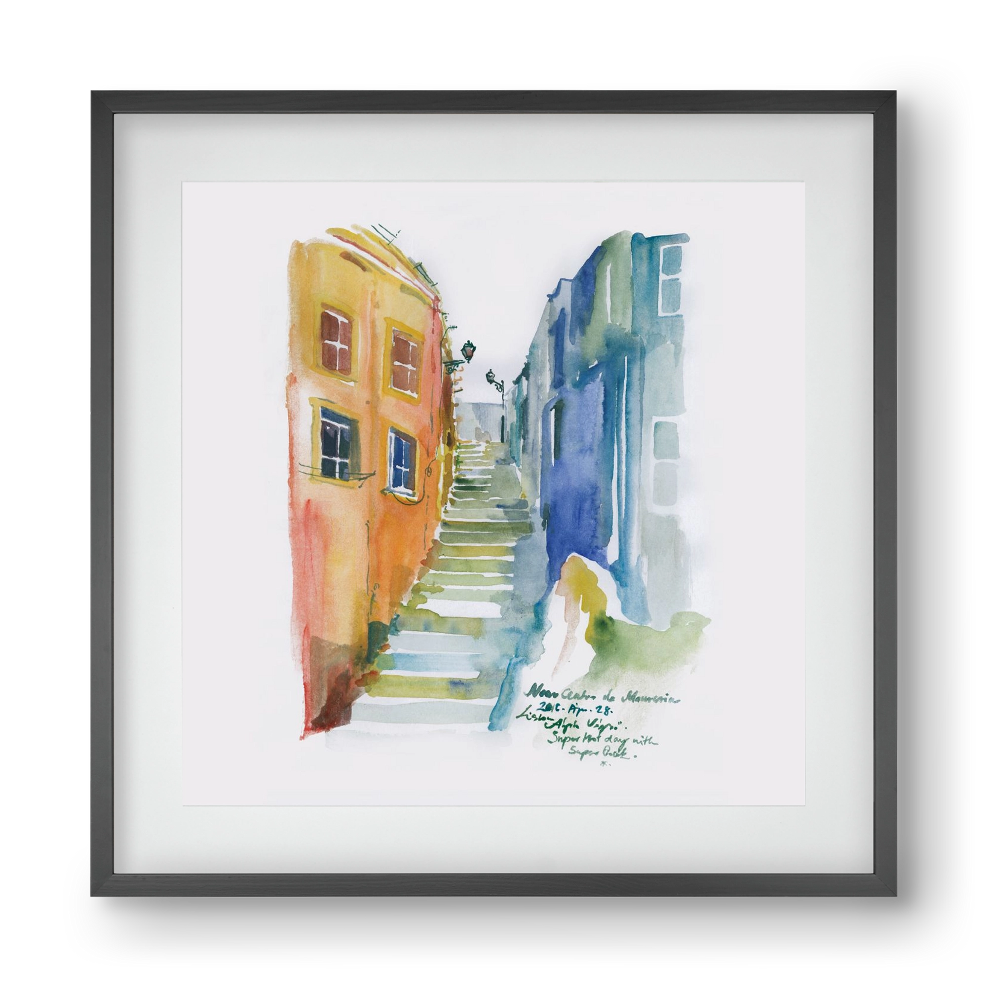 LISBON Aquarelle No.1, 40x40 cm (30x30 cm), Fekete keret, paszpartuval