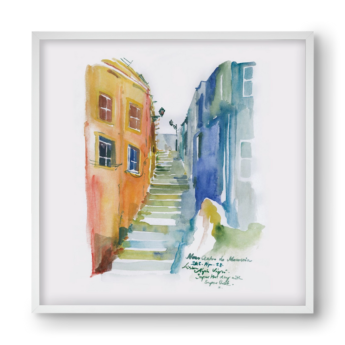 LISBON Aquarelle No.1, 40x40 cm (40x40 cm), Fehér keret