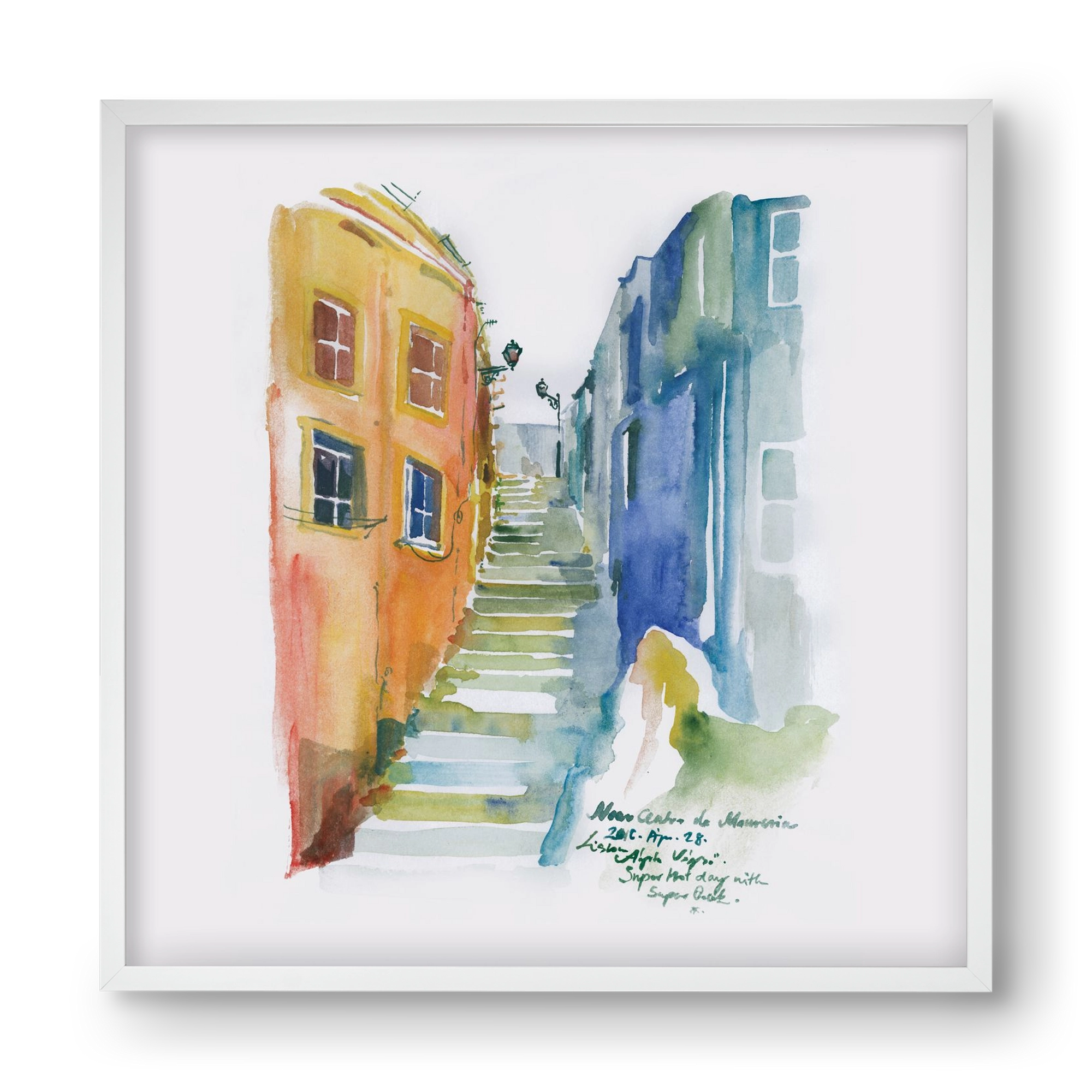 LISBON Aquarelle No.1, 40x40 cm (40x40 cm), Fehér keret