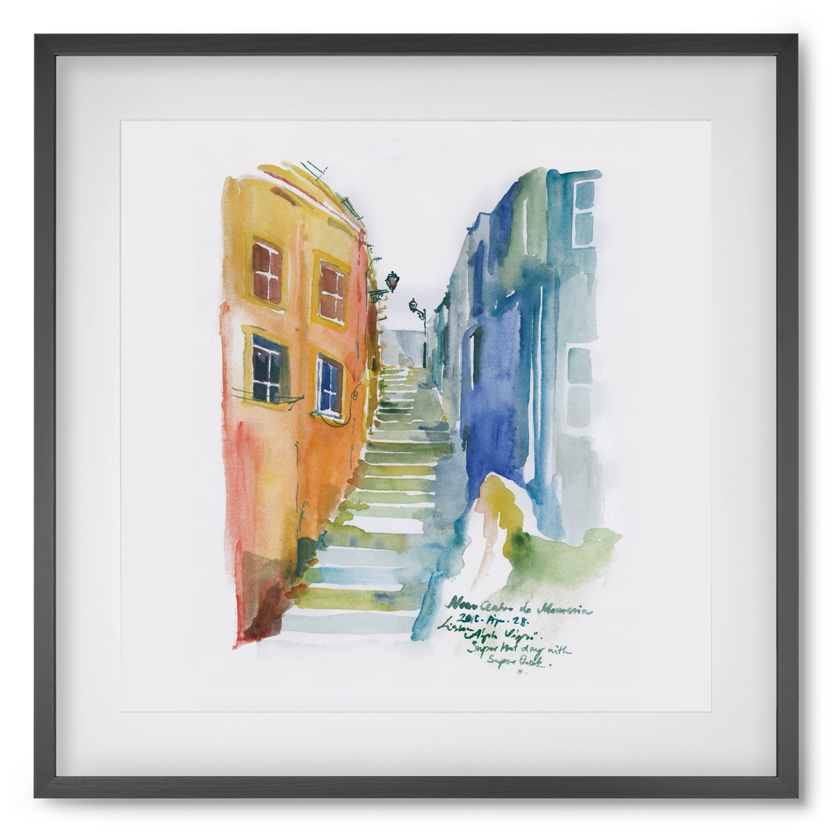 LISBON Aquarelle No.1, 50x50 cm (40x40 cm), Fekete keret, paszpartuval