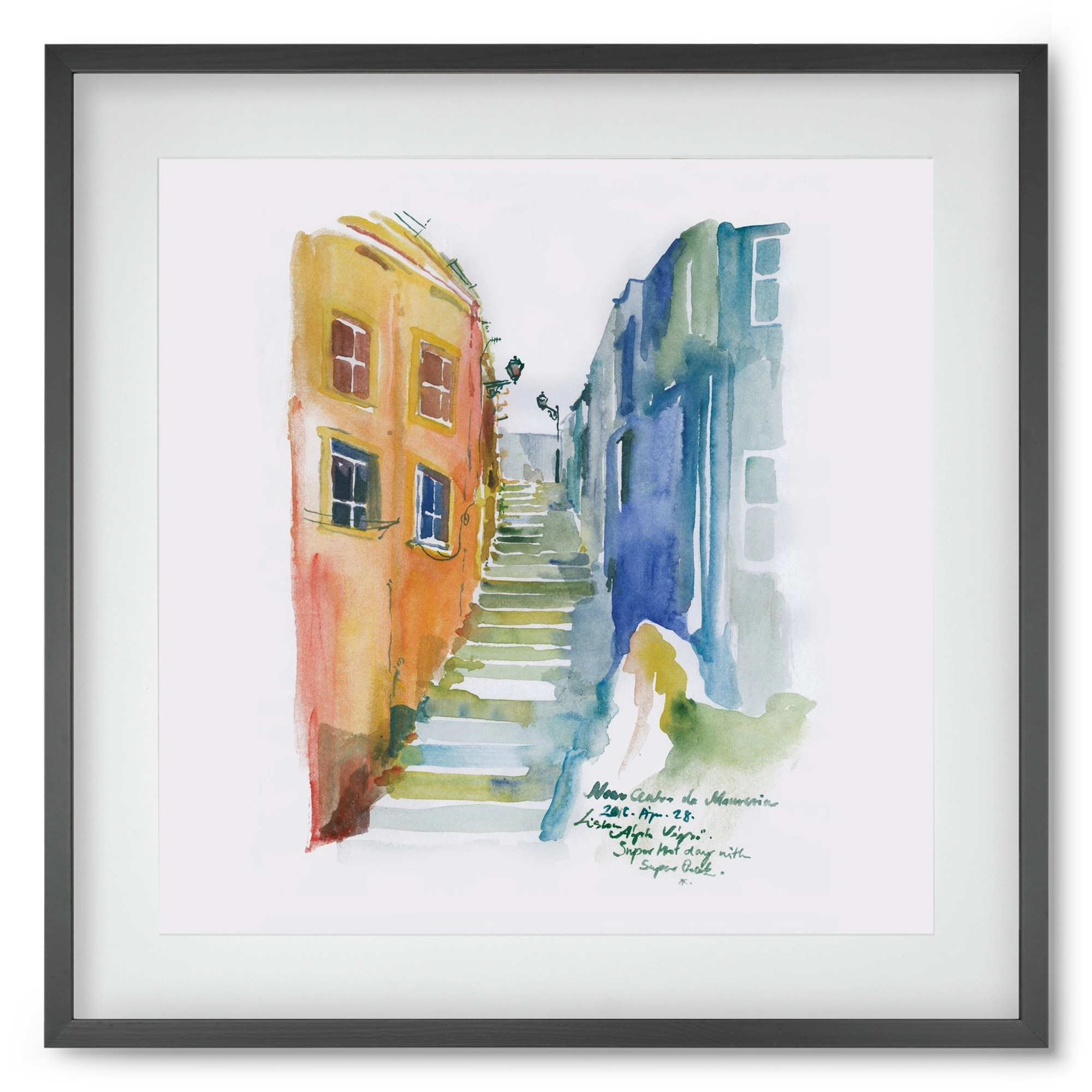 LISBON Aquarelle No.1, 50x50 cm (40x40 cm), Fekete keret, paszpartuval