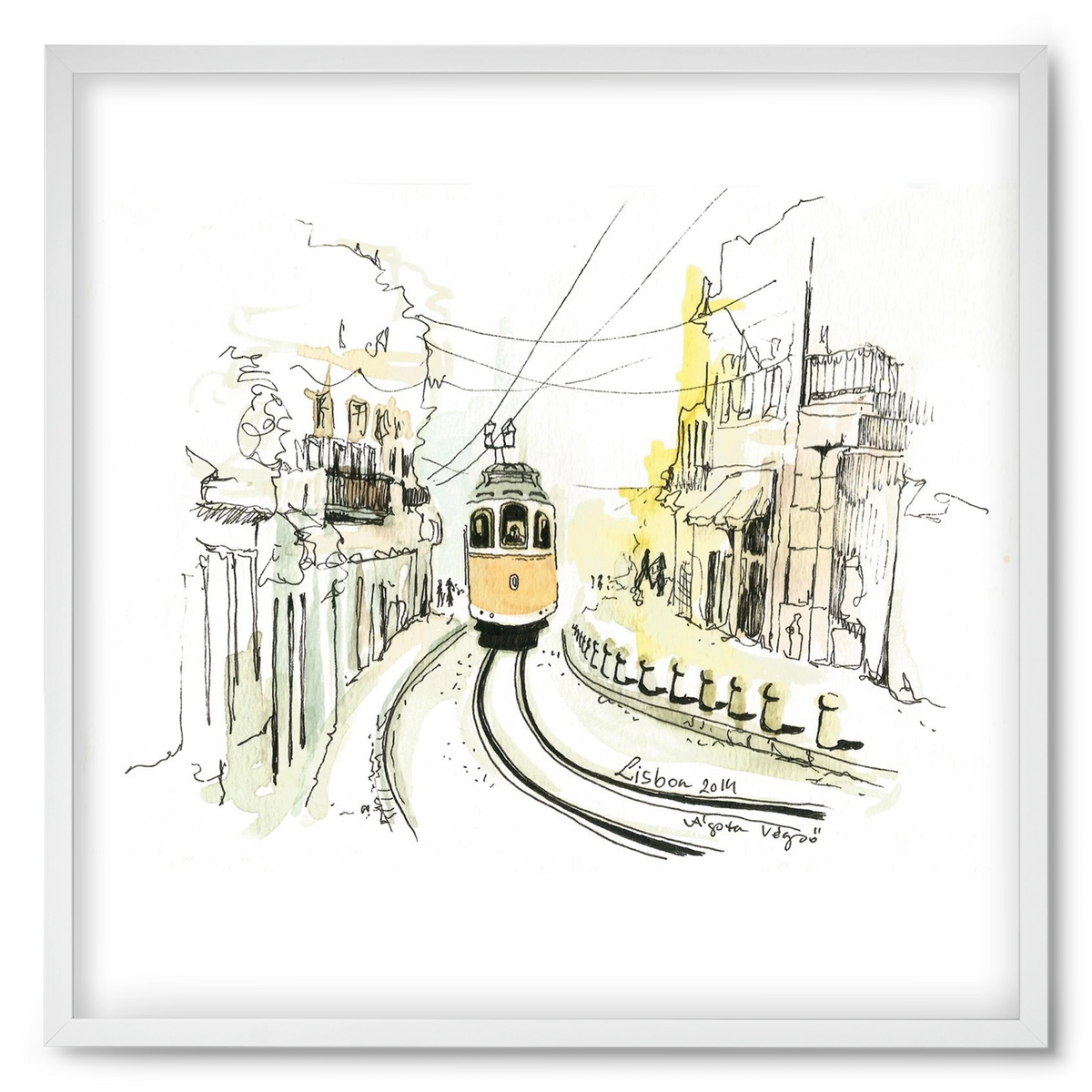 LISBON Aquarelle No.2, 50x50 cm (50x50 cm), Fehér keret