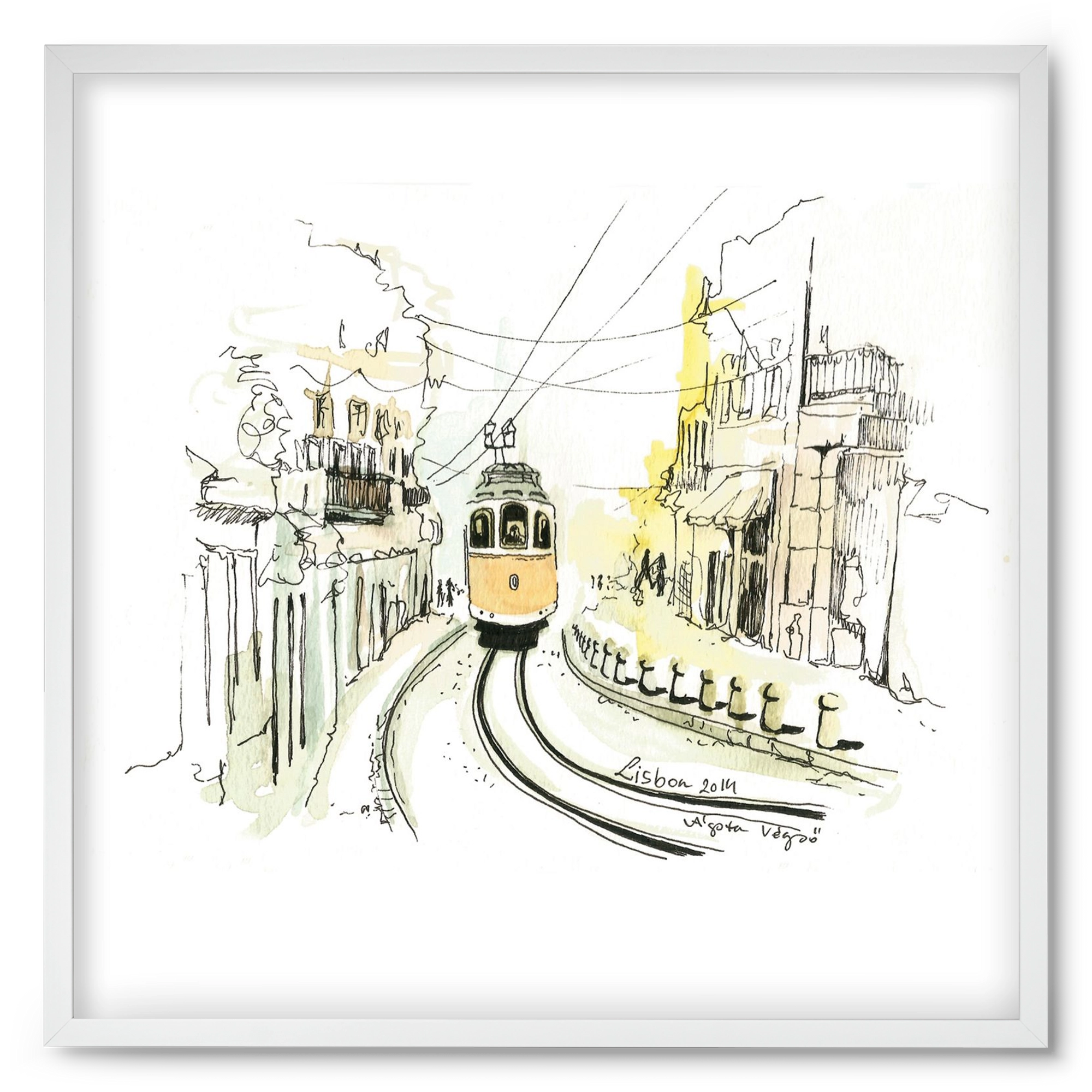 LISBON Aquarelle No.2, 50x50 cm (50x50 cm), Fehér keret