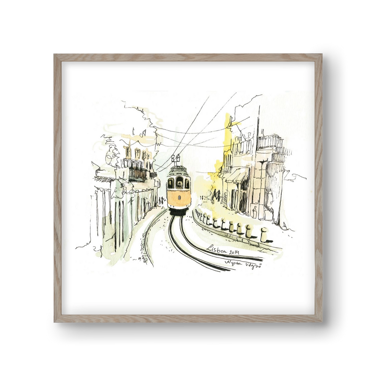 LISBON Aquarelle No.2, 30x30 cm (30x30 cm), Tölgy keret