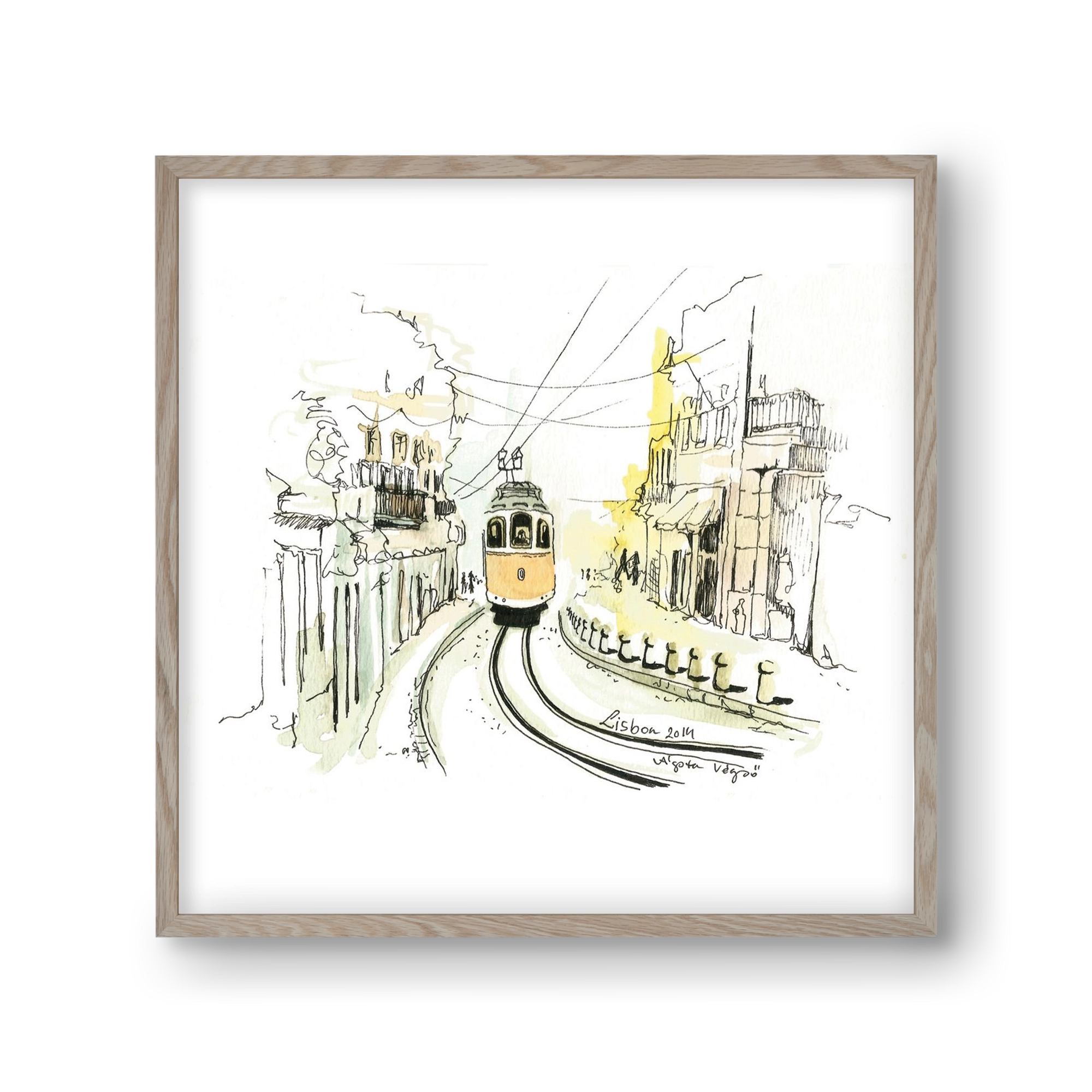 LISBON Aquarelle No.2, 30x30 cm (30x30 cm), Tölgy keret