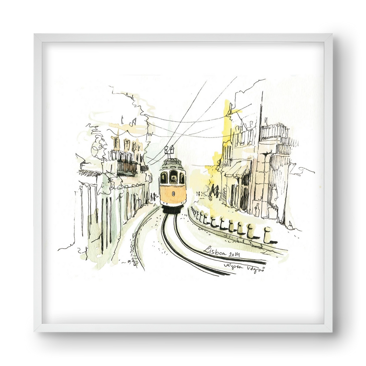 LISBON Aquarelle No.2, 40x40 cm (40x40 cm), Fehér keret